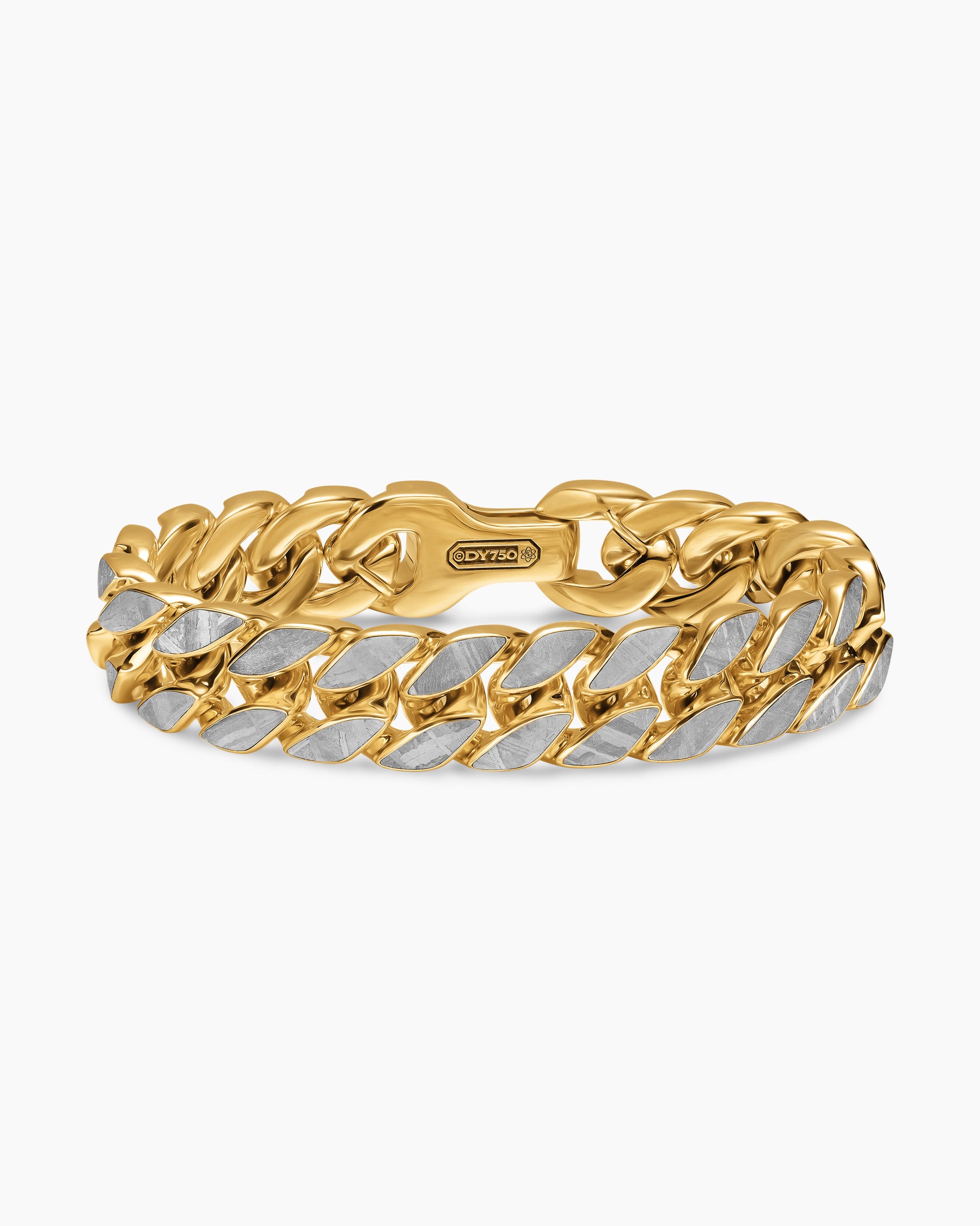 Curb Chain Bracelet in 18K Yellow Gold with Meteorite, 14.5mm