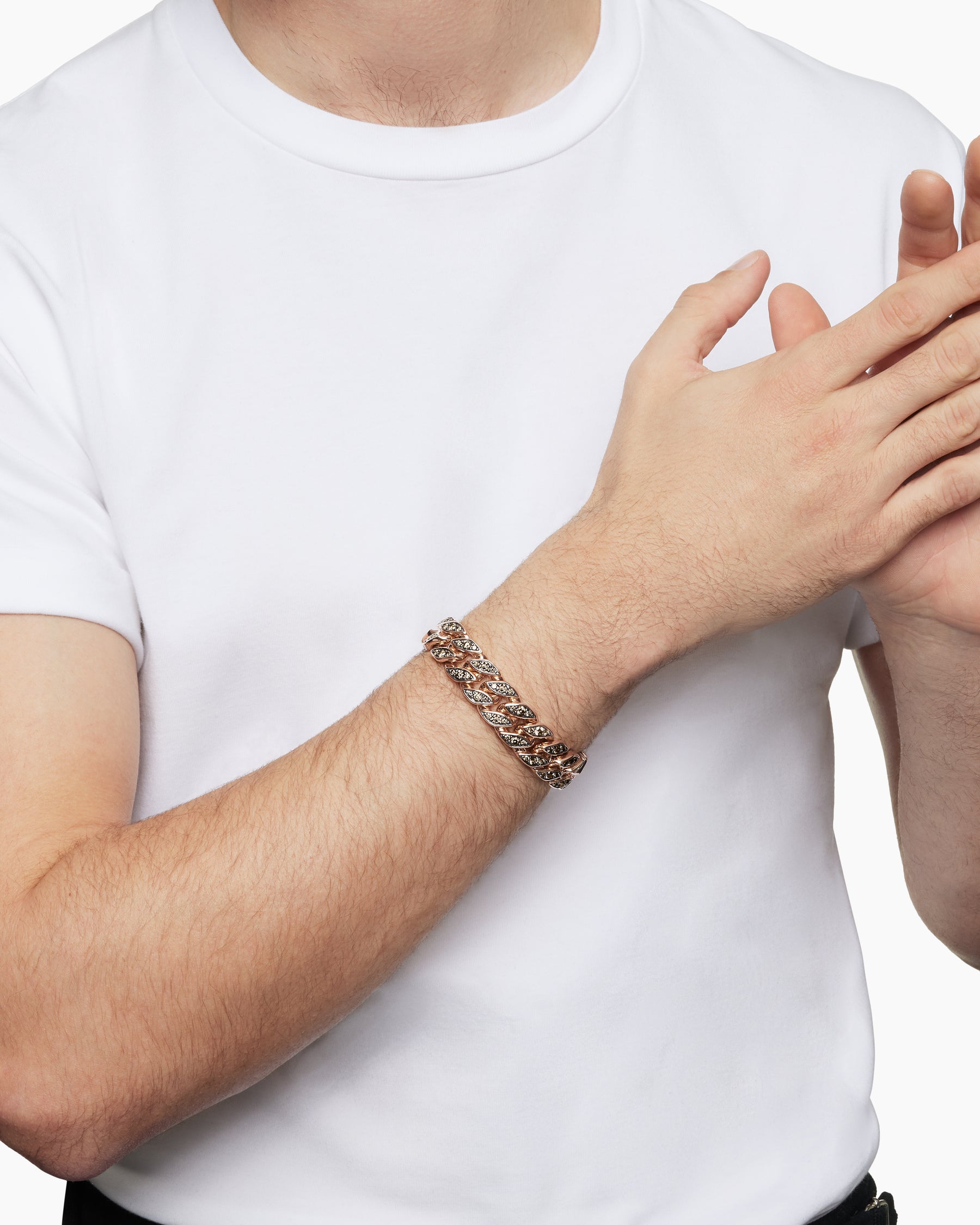 Alternative view of Curb Chain Bracelet in 18K Rose Gold with Cognac Diamonds, 14.5mm