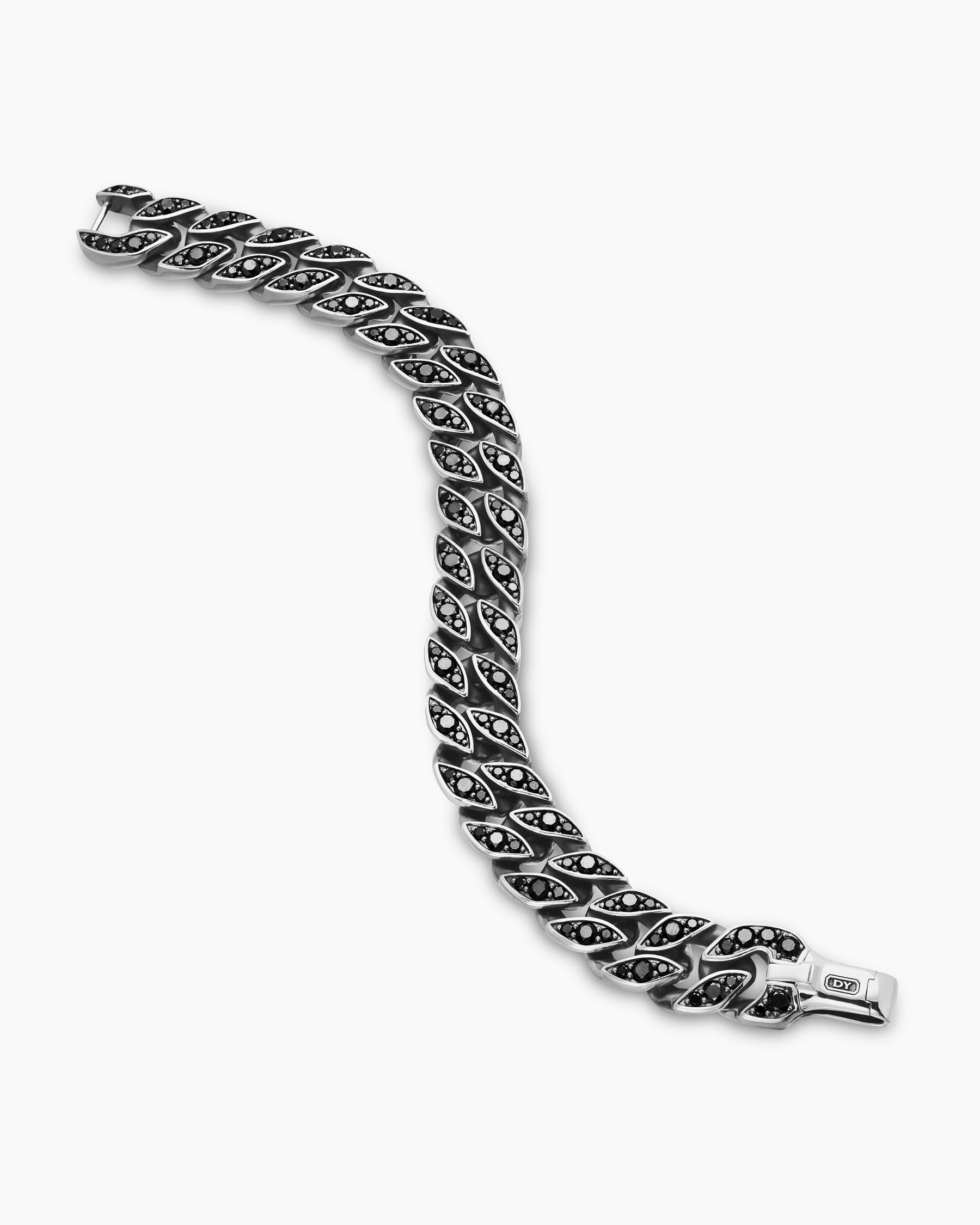 Curb Chain Bracelet in Sterling Silver with Black Diamonds, 14.5mm - Image 3
