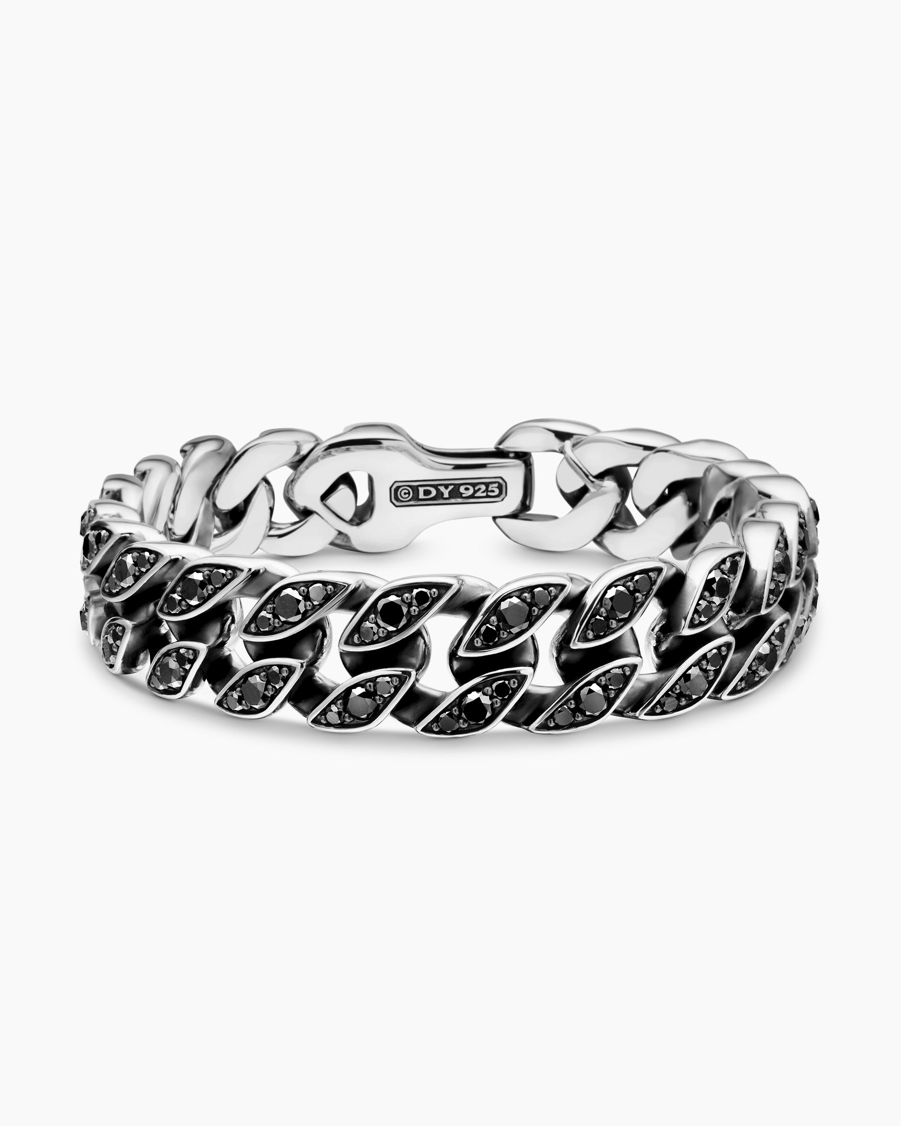 Curb Chain Bracelet in Sterling Silver with Black Diamonds, 14.5mm - Image 4