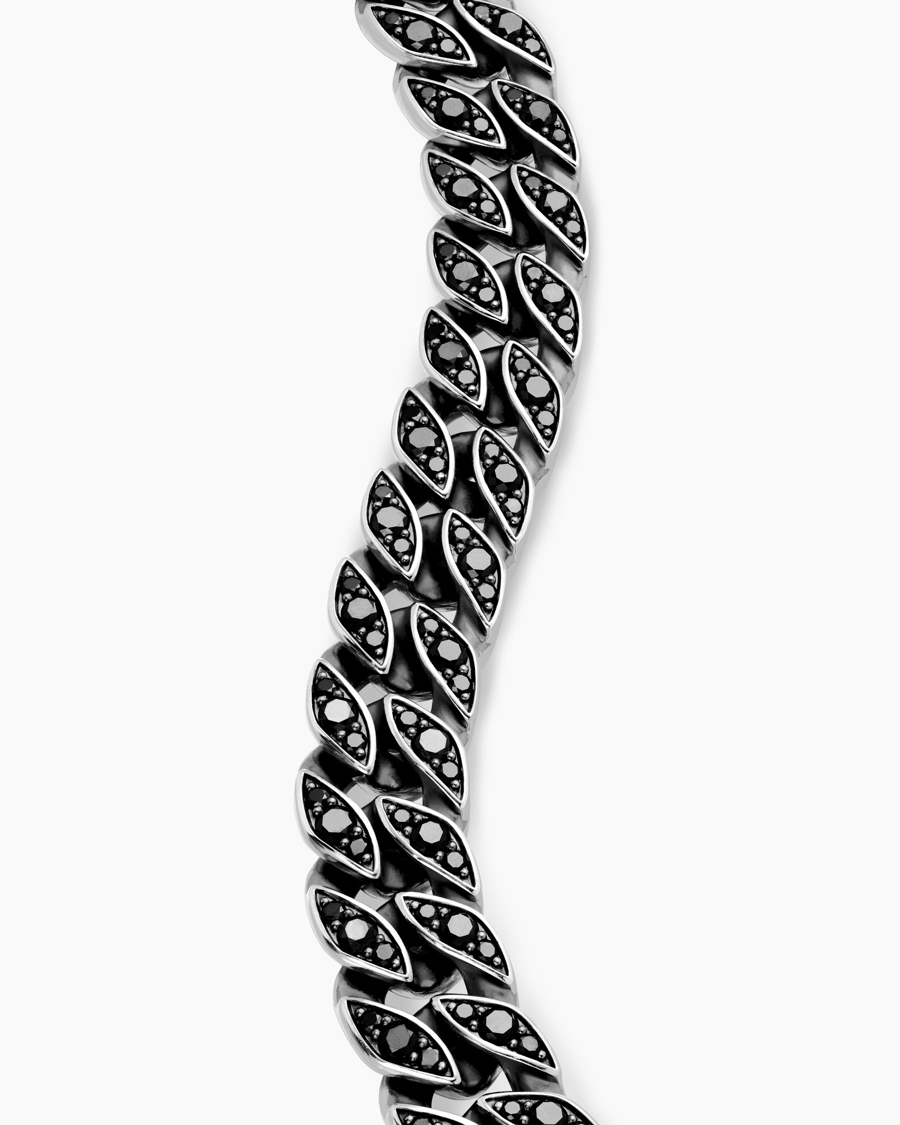 Curb Chain Bracelet in Sterling Silver with Black Diamonds, 14.5mm - Image 5