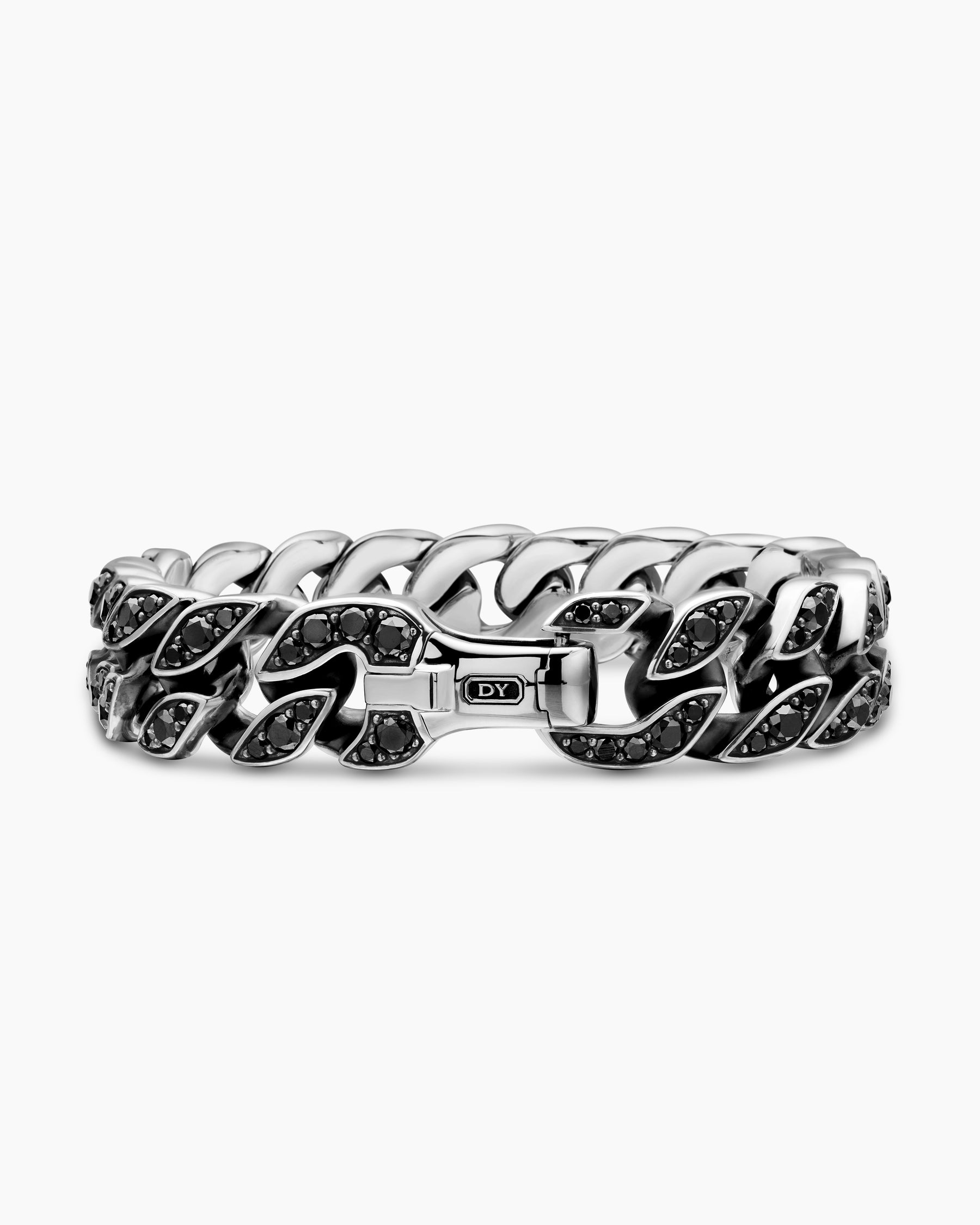 Curb Chain Bracelet in Sterling Silver with Black Diamonds, 14.5mm - Image 6