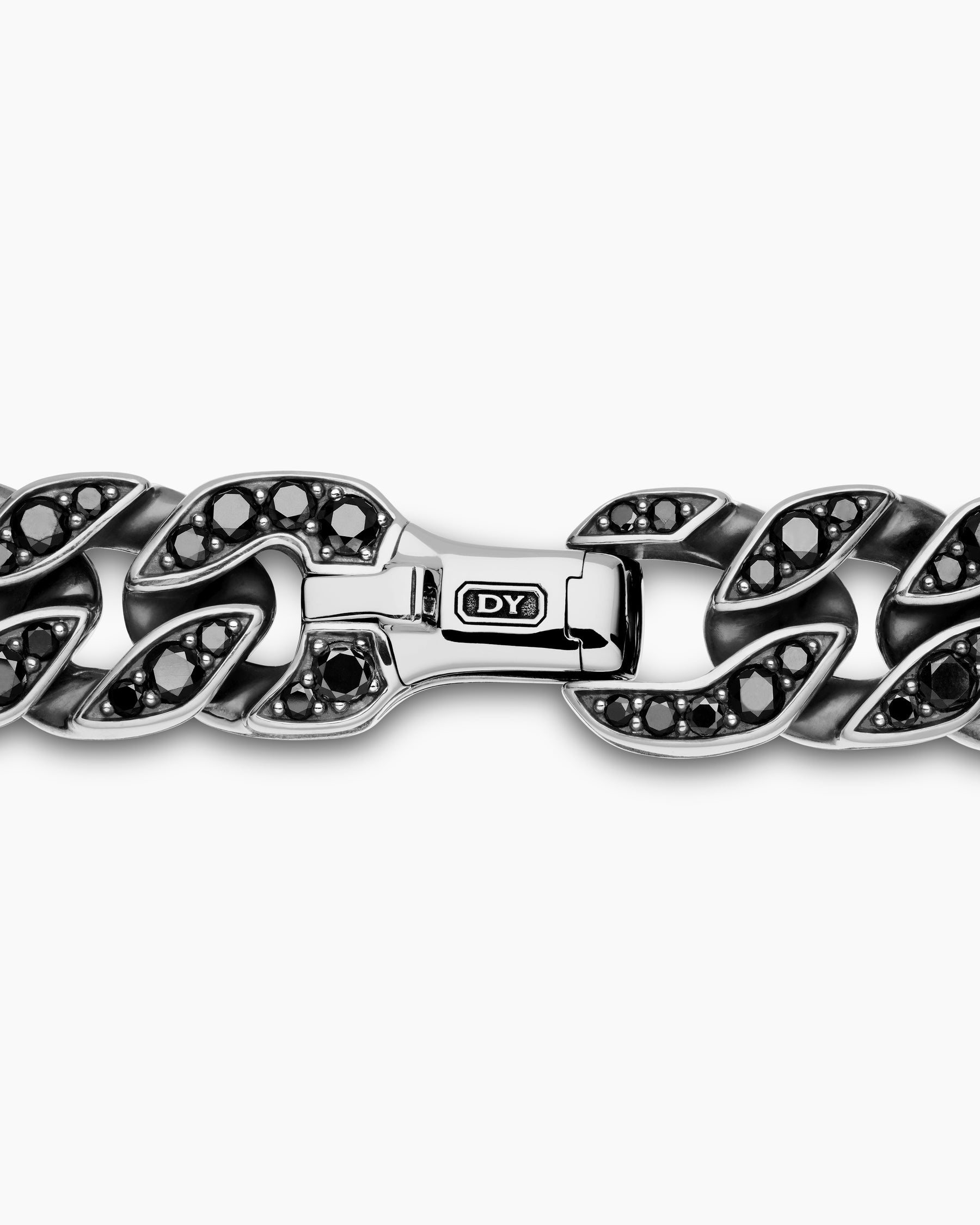Curb Chain Bracelet in Sterling Silver with Black Diamonds, 14.5mm - Image 7