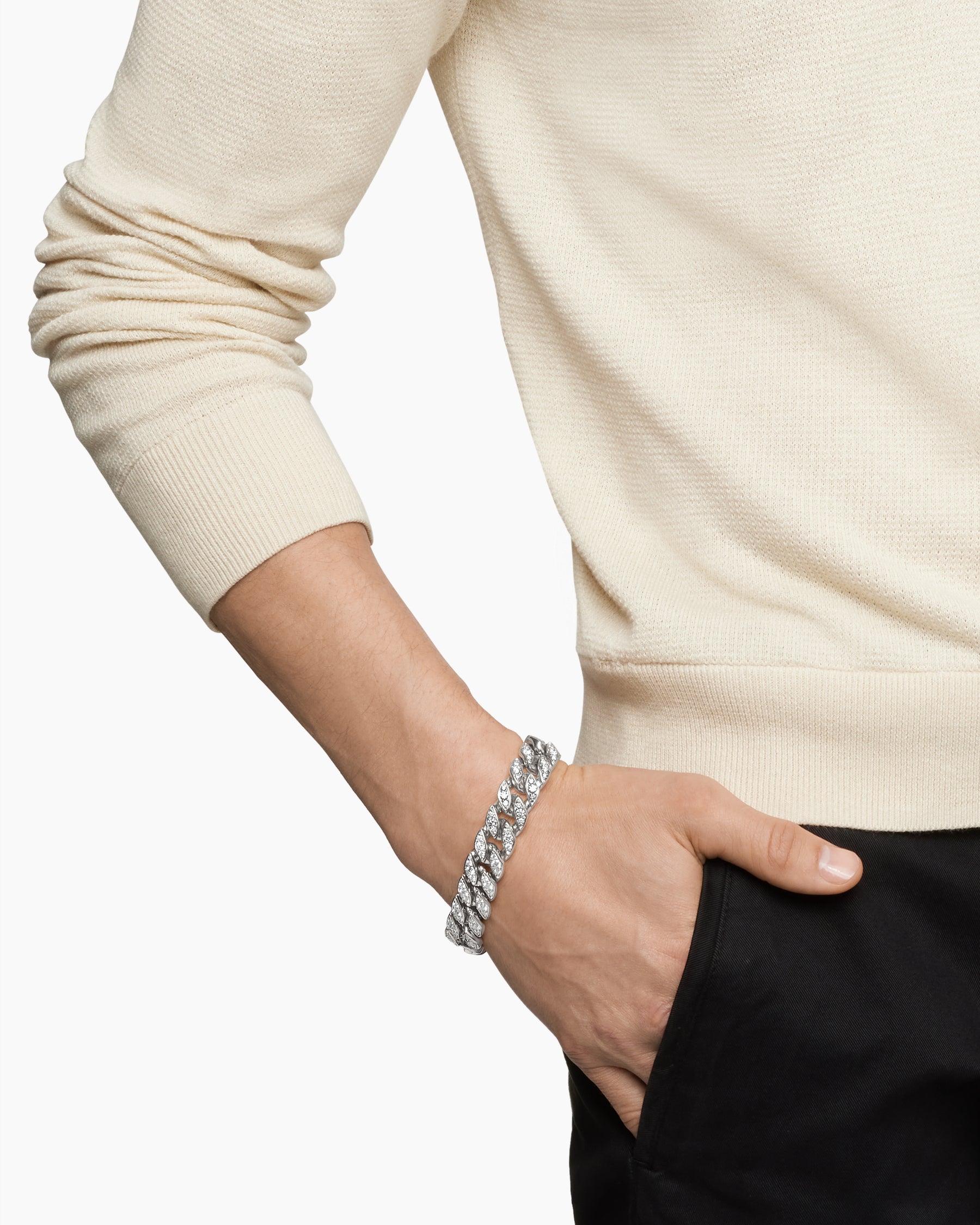 Alternative view of Curb Chain Bracelet in Sterling Silver with Diamonds, 14.5mm
