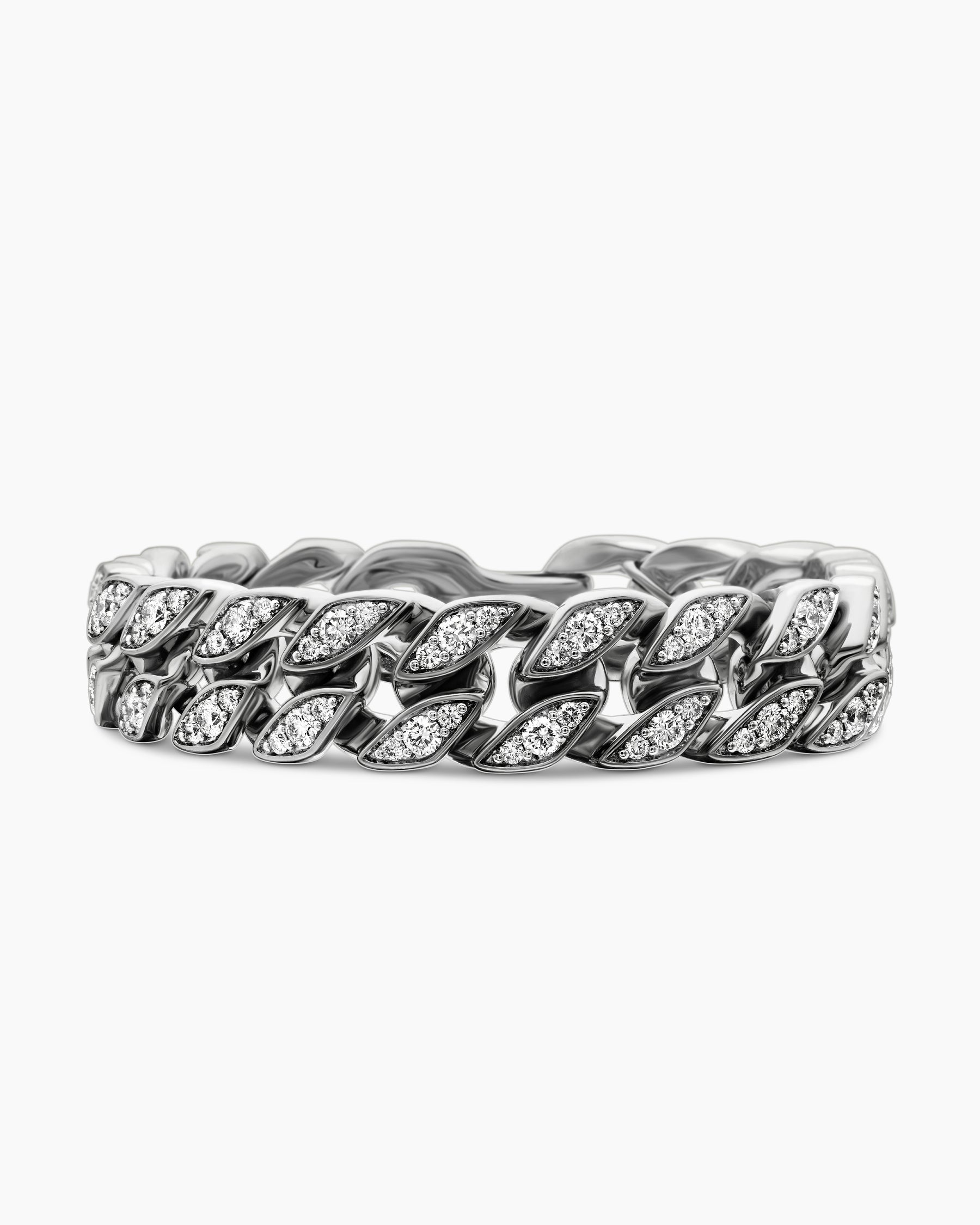 Curb Chain Bracelet in Sterling Silver with Diamonds, 14.5mm