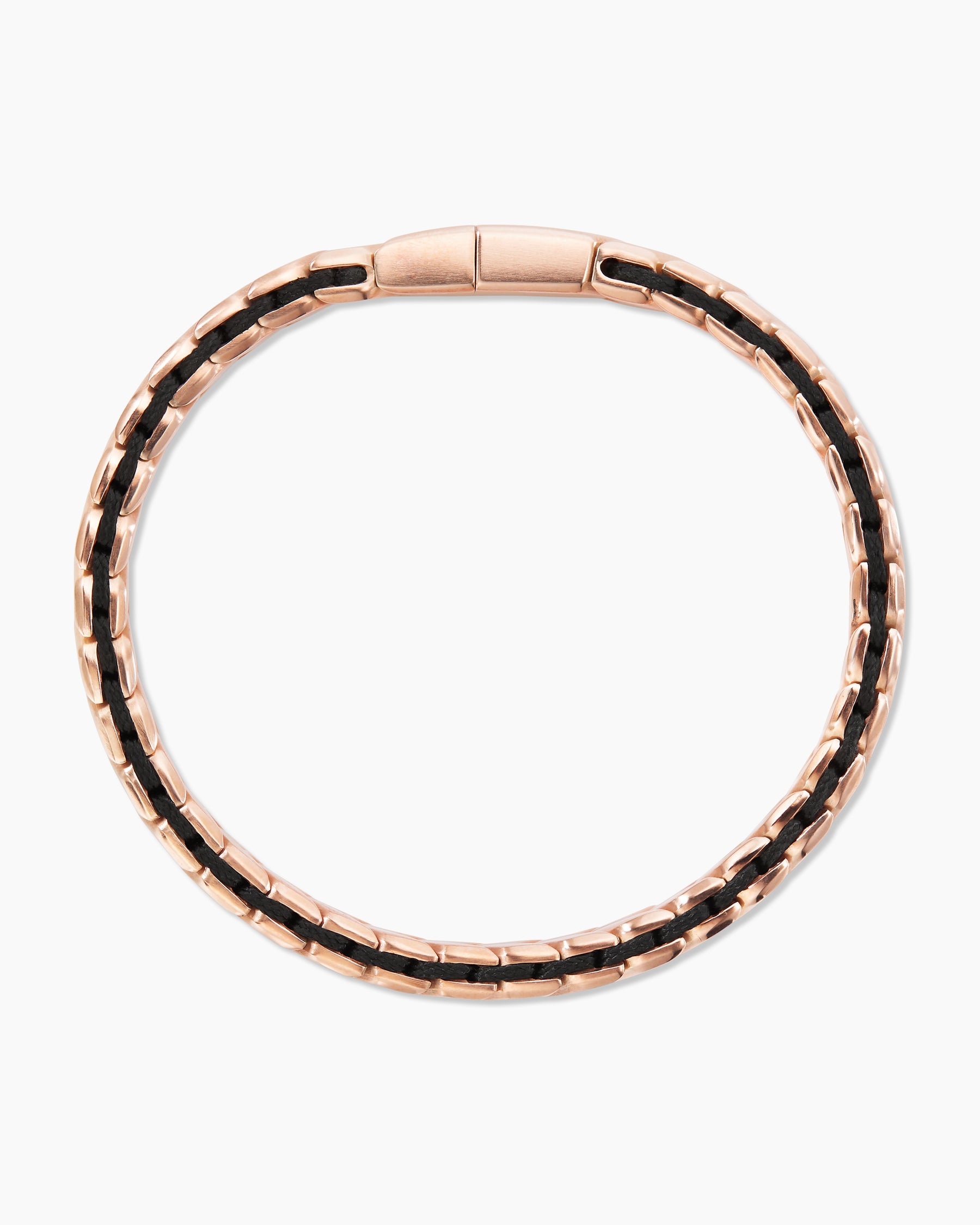 Chevron Woven Bracelet in 18K Rose Gold and Black Nylon, 9mm - Image 3