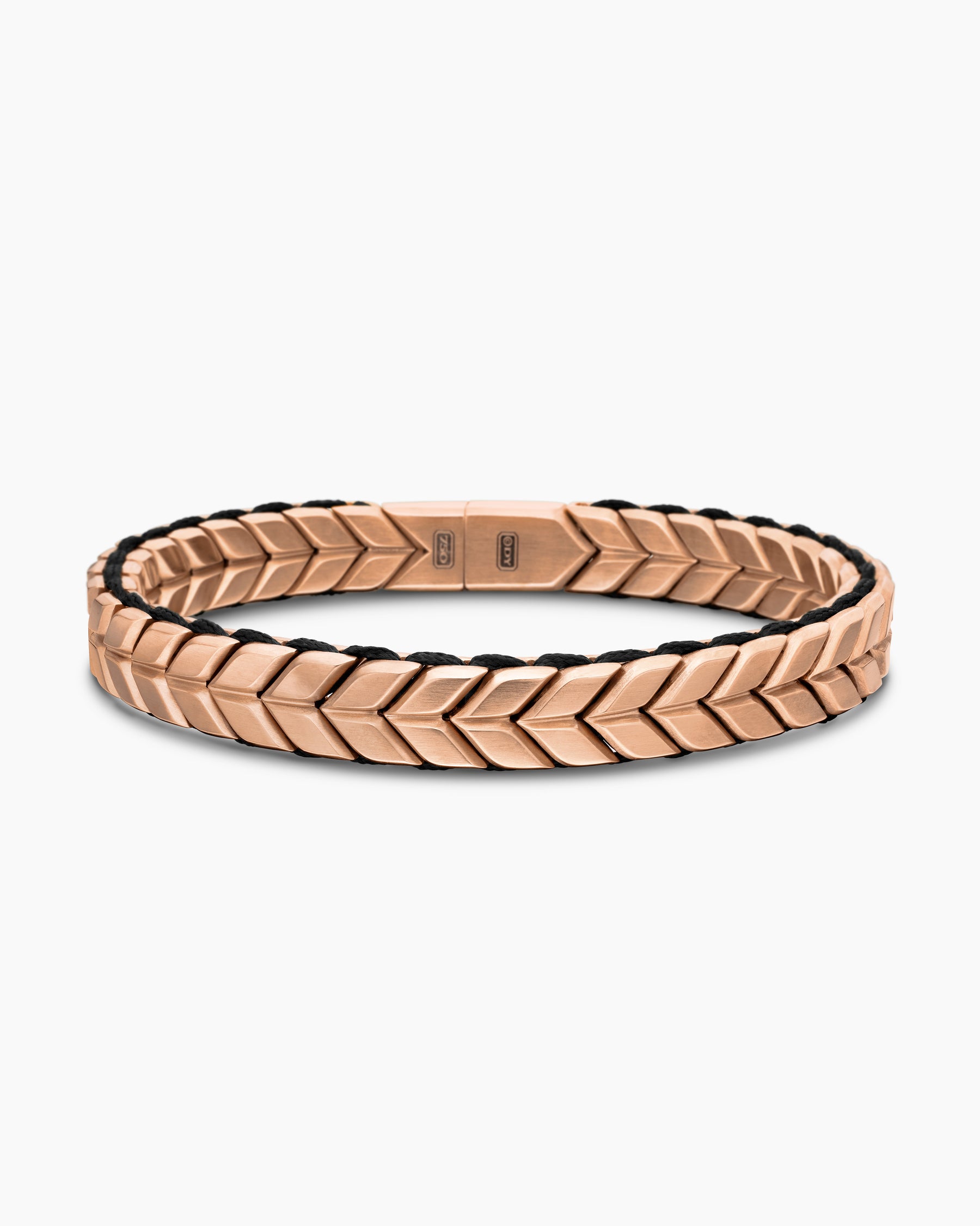 Chevron Woven Bracelet in 18K Rose Gold and Black Nylon, 9mm - Image 4