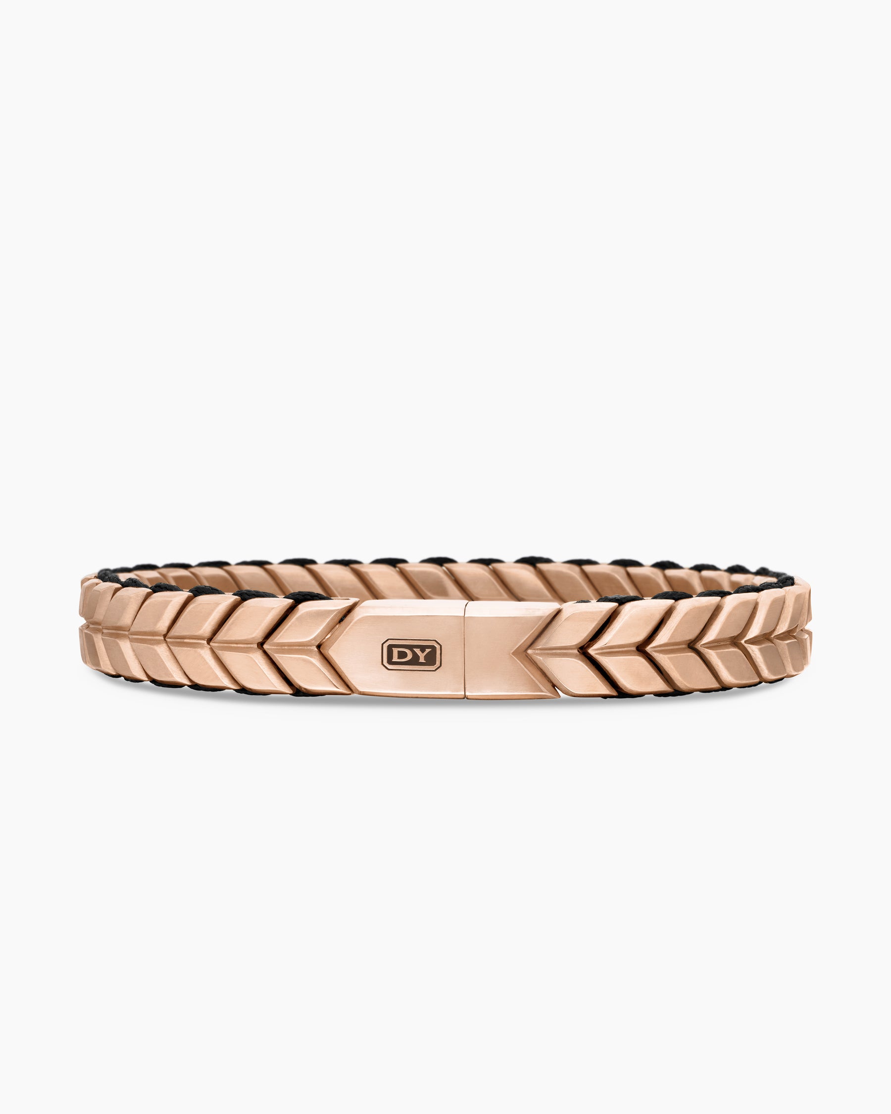 Chevron Woven Bracelet in 18K Rose Gold and Black Nylon, 9mm - Image 6