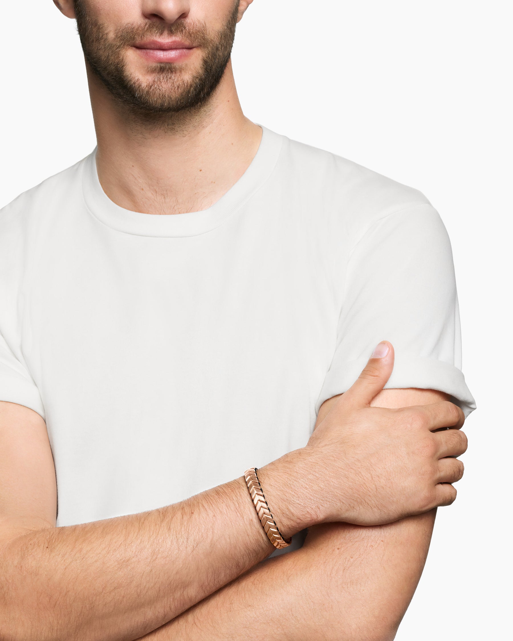 Alternative view of Chevron Woven Bracelet in 18K Rose Gold and Black Nylon, 9mm