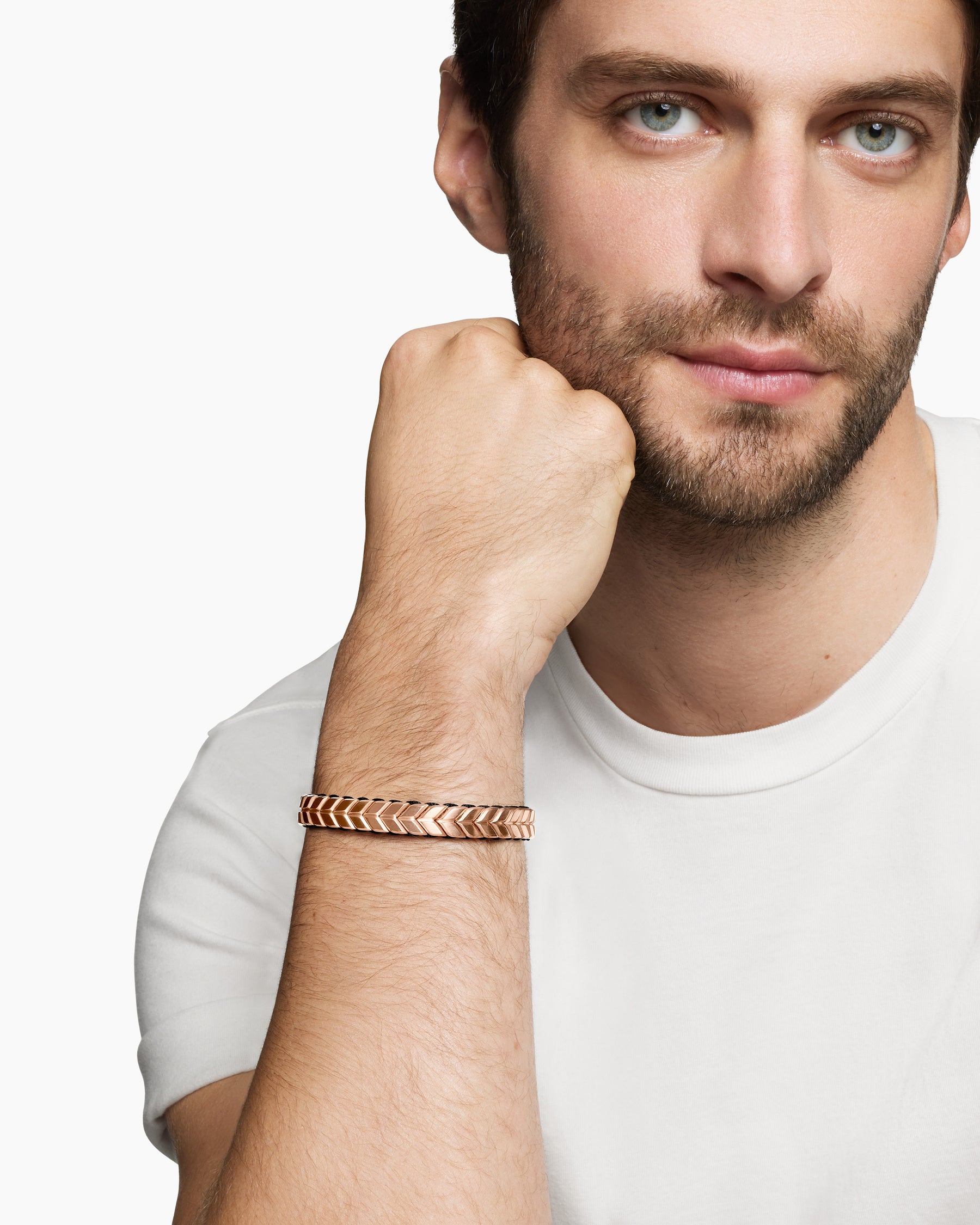 Chevron Woven Bracelet in 18K Rose Gold and Black Nylon, 9mm - Image 8