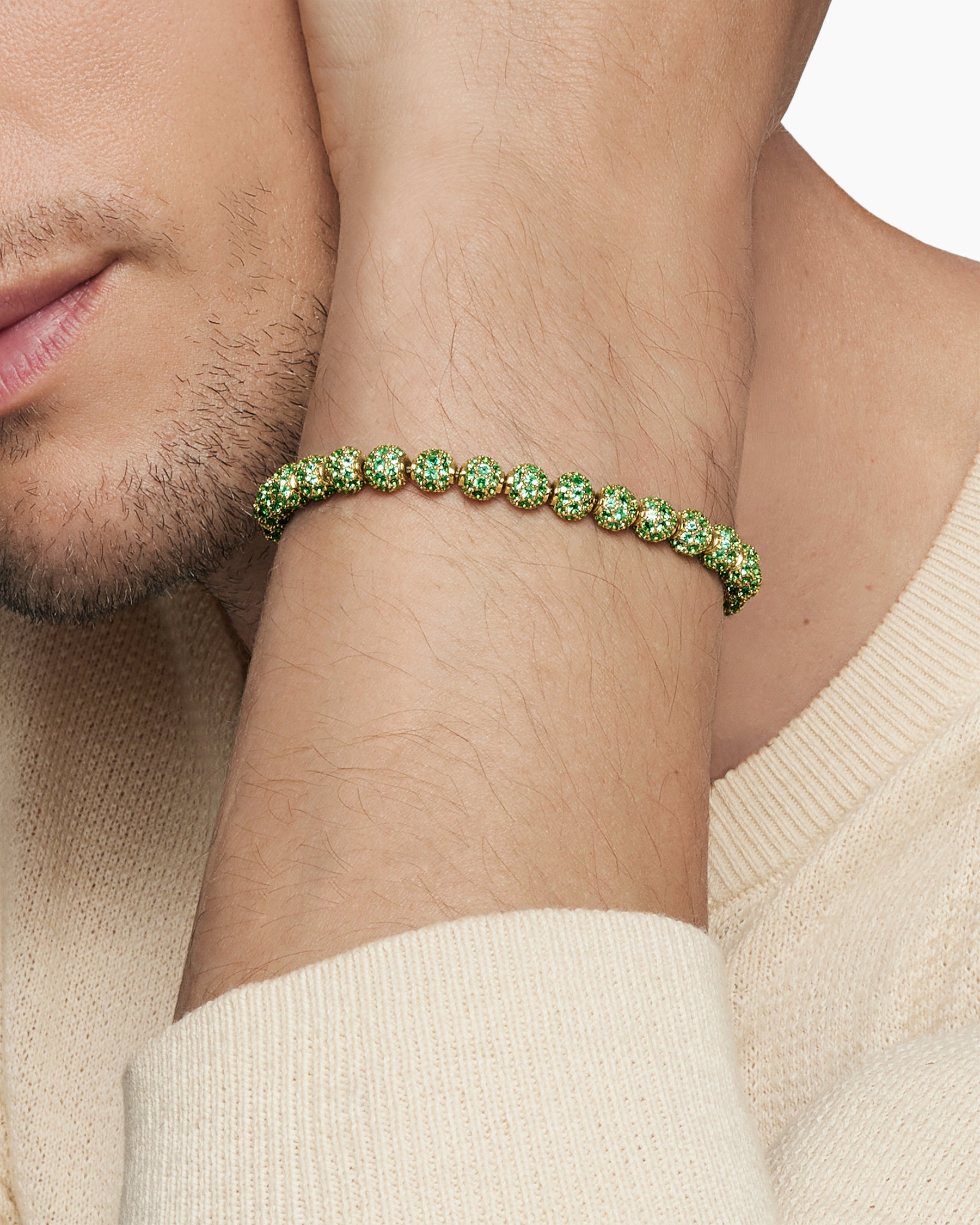 Spiritual Beads Bracelet in 18K Yellow Gold and Pavé Emeralds, 6mm - Image 2