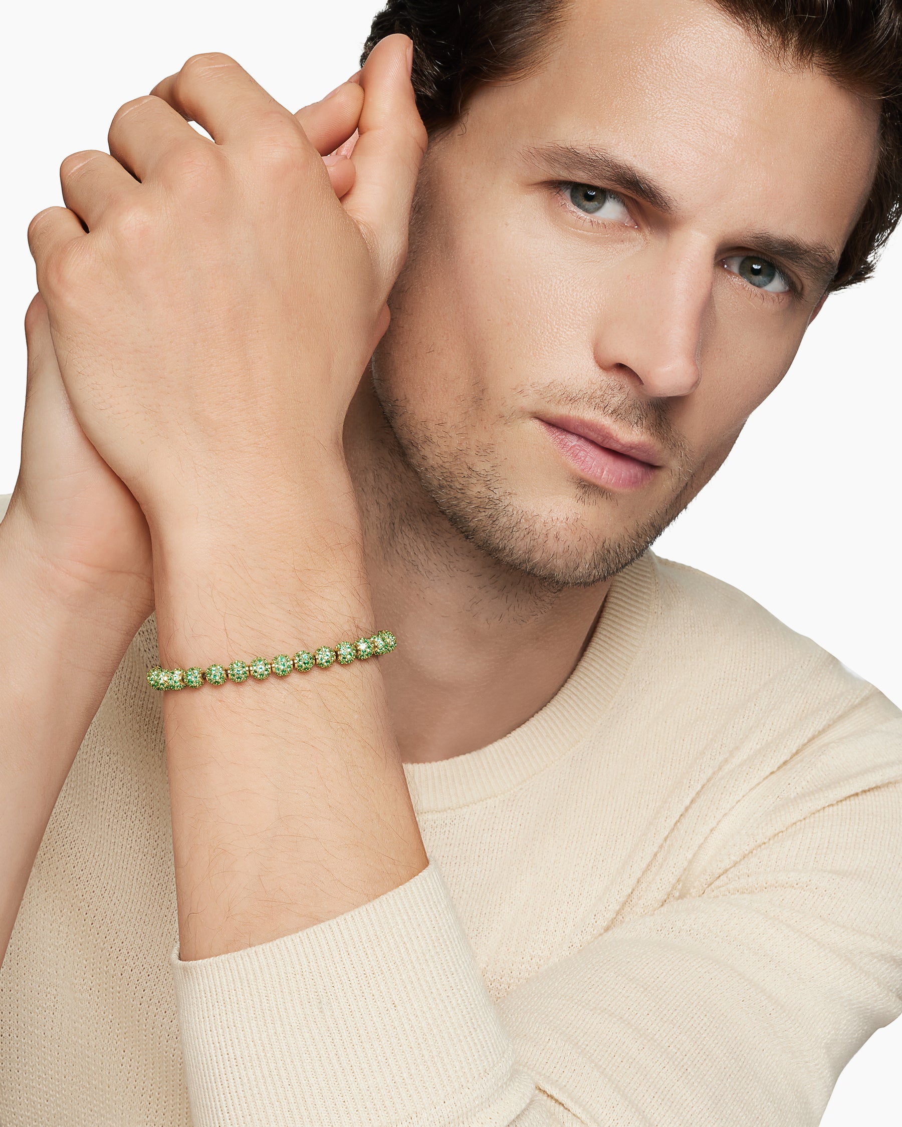 Spiritual Beads Bracelet in 18K Yellow Gold and Pavé Emeralds, 6mm - Image 8