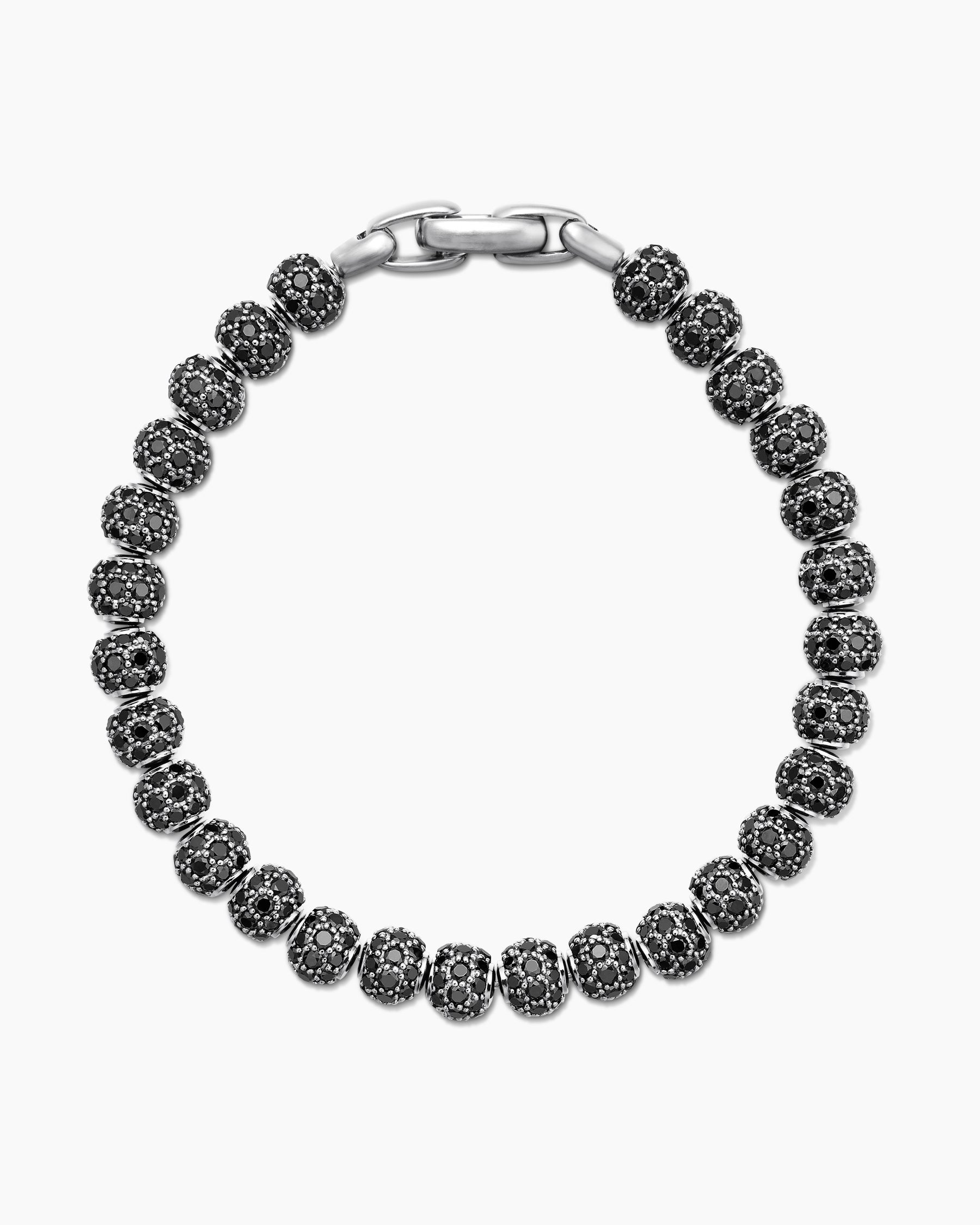Spiritual Beads Bracelet in Sterling Silver with Pavé Black Diamonds, 6mm - Image 3