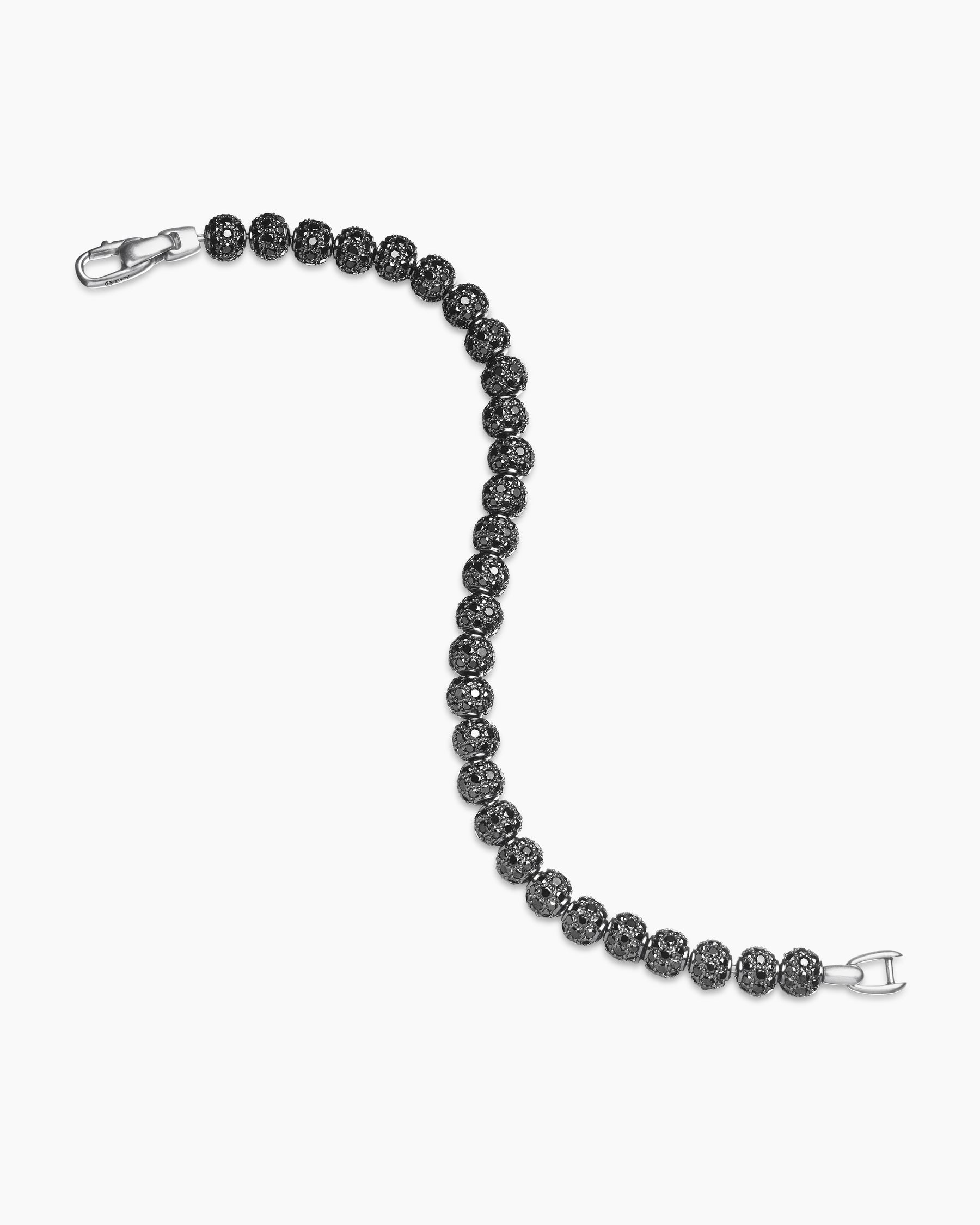 Spiritual Beads Bracelet in Sterling Silver with Pavé Black Diamonds, 6mm - Image 4