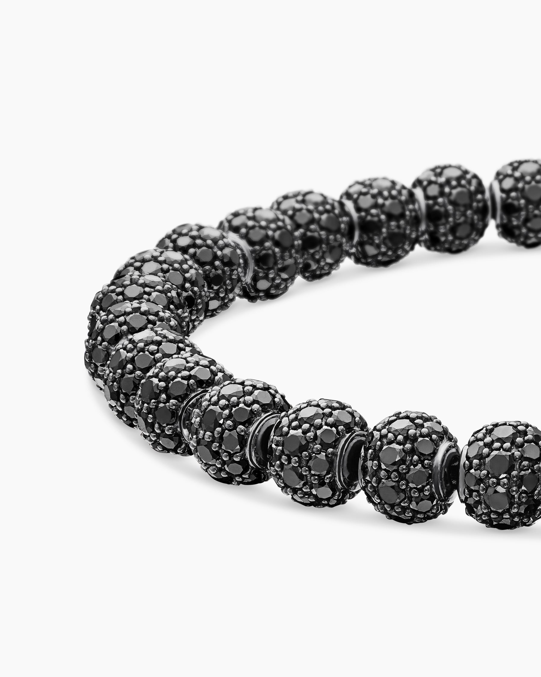 Spiritual Beads Bracelet in Sterling Silver with Pavé Black Diamonds, 6mm - Image 7