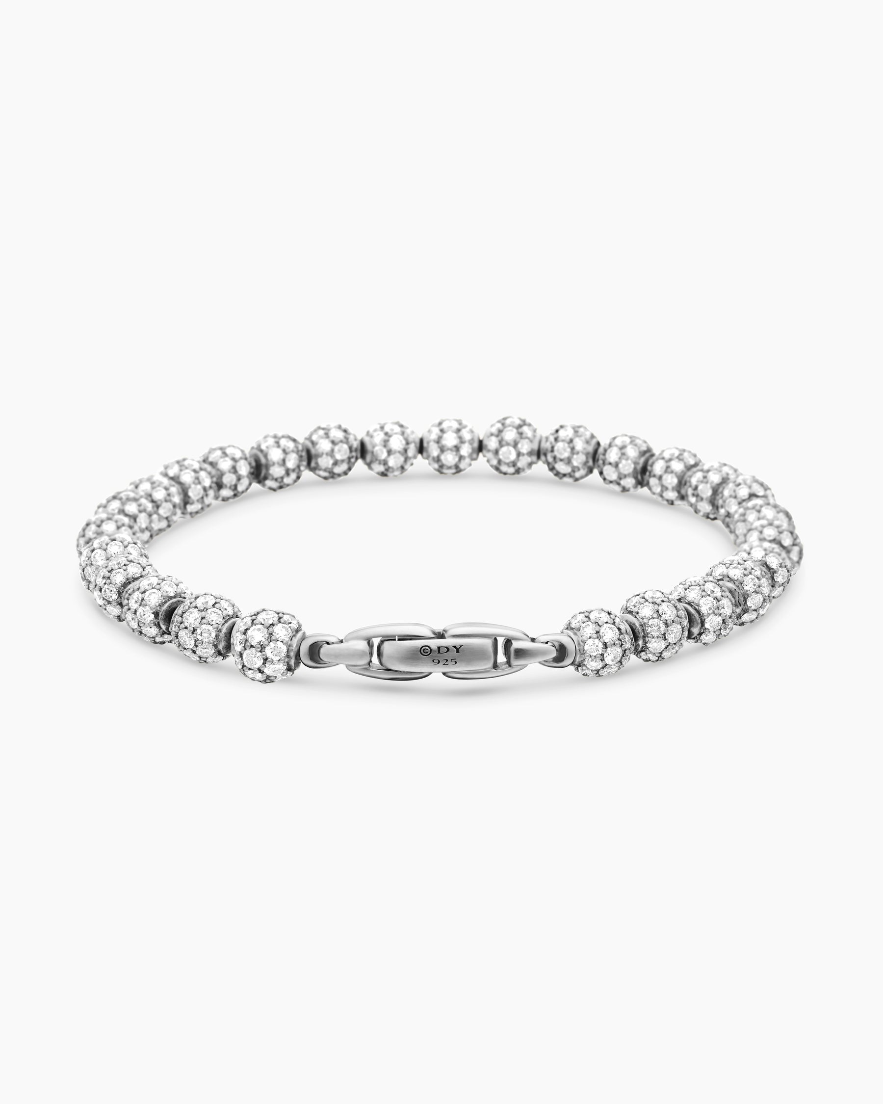 Spiritual Beads Bracelet in Sterling Silver with Pavé Diamonds, 6mm - Image 5