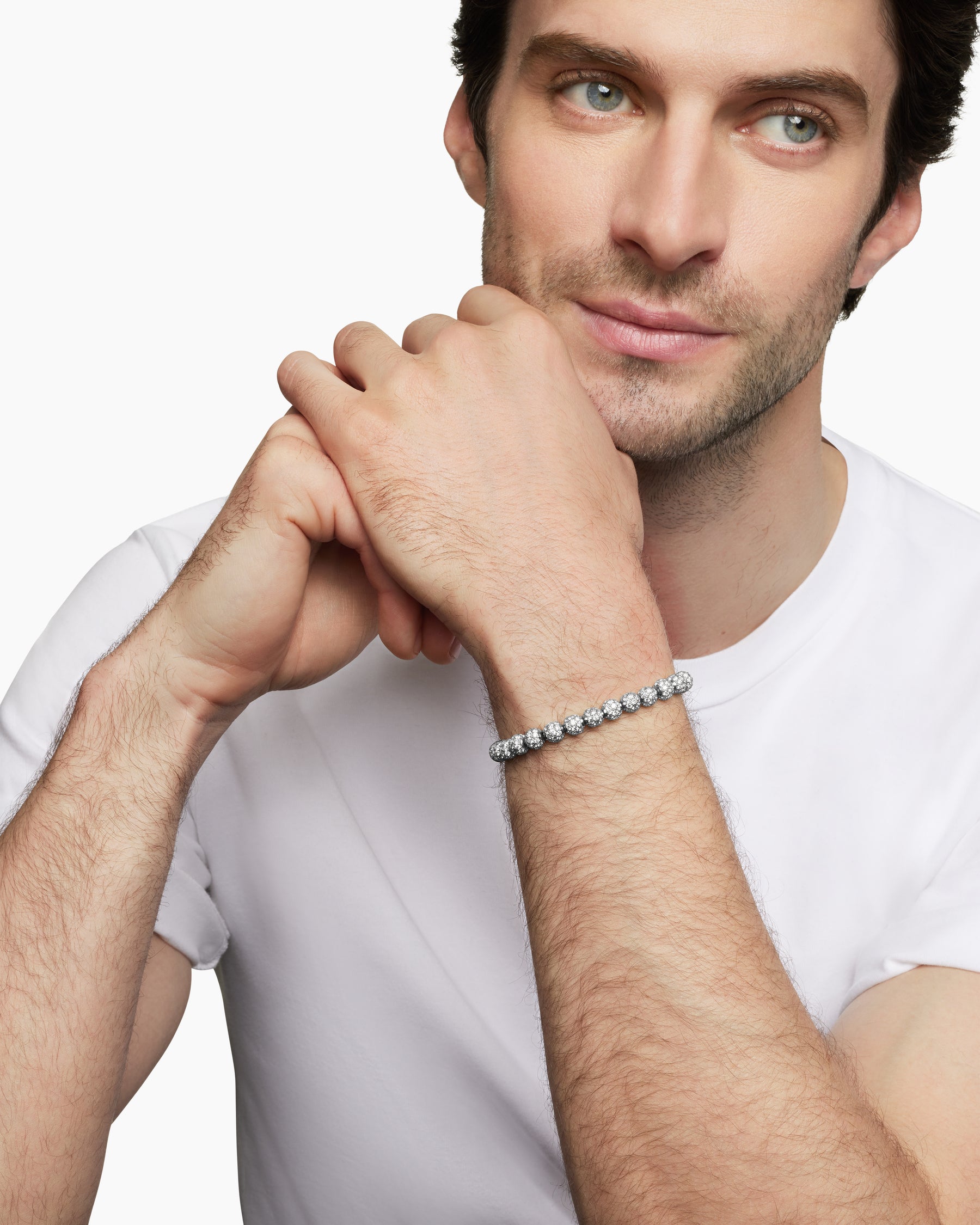 Alternative view of Spiritual Beads Bracelet in Sterling Silver with Pavé Diamonds, 6mm