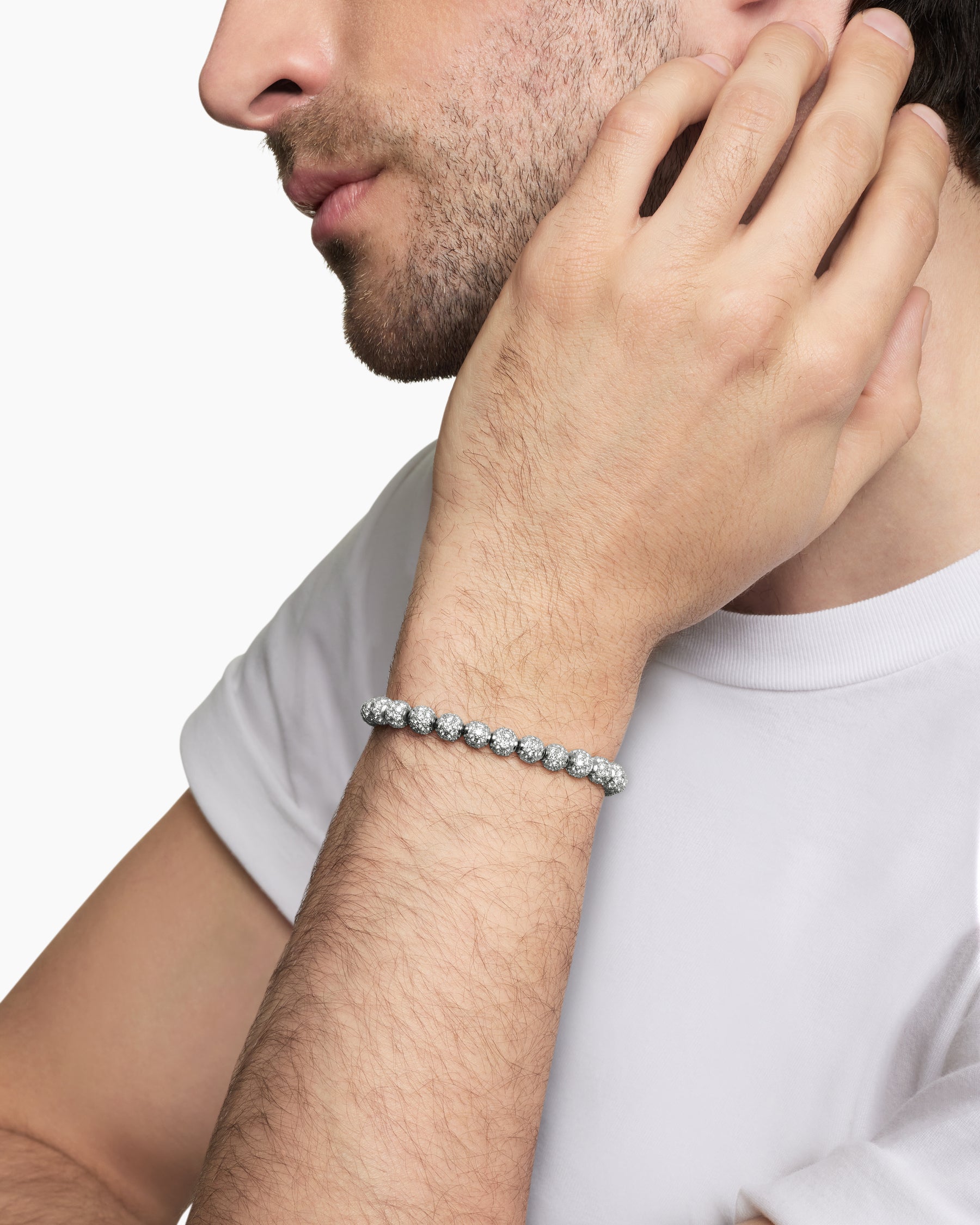 Spiritual Beads Bracelet in Sterling Silver with Pavé Diamonds, 6mm - Image 8