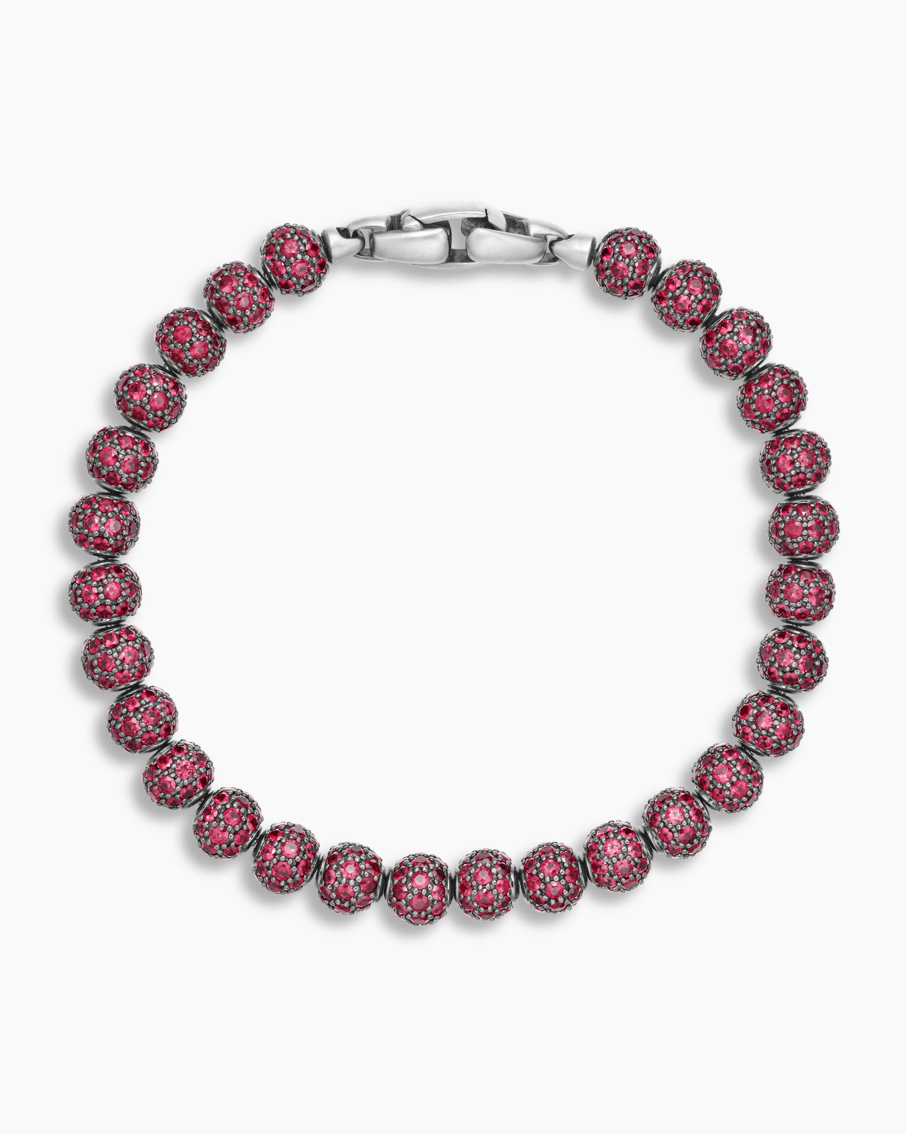 Spiritual Beads Bracelet in Sterling Silver with Pavé Rubies, 6mm - Image 3