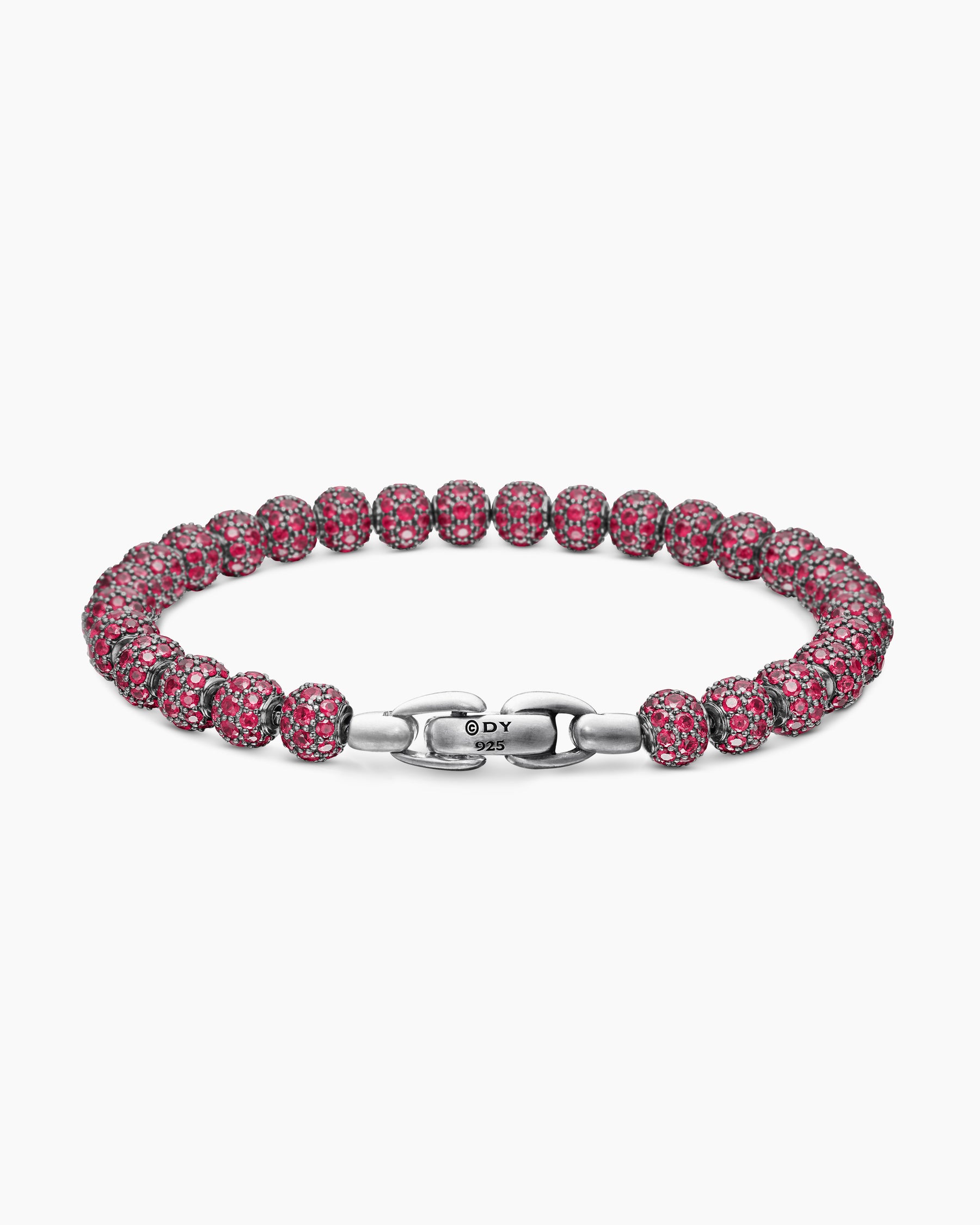 Spiritual Beads Bracelet in Sterling Silver with Pavé Rubies, 6mm - Image 5
