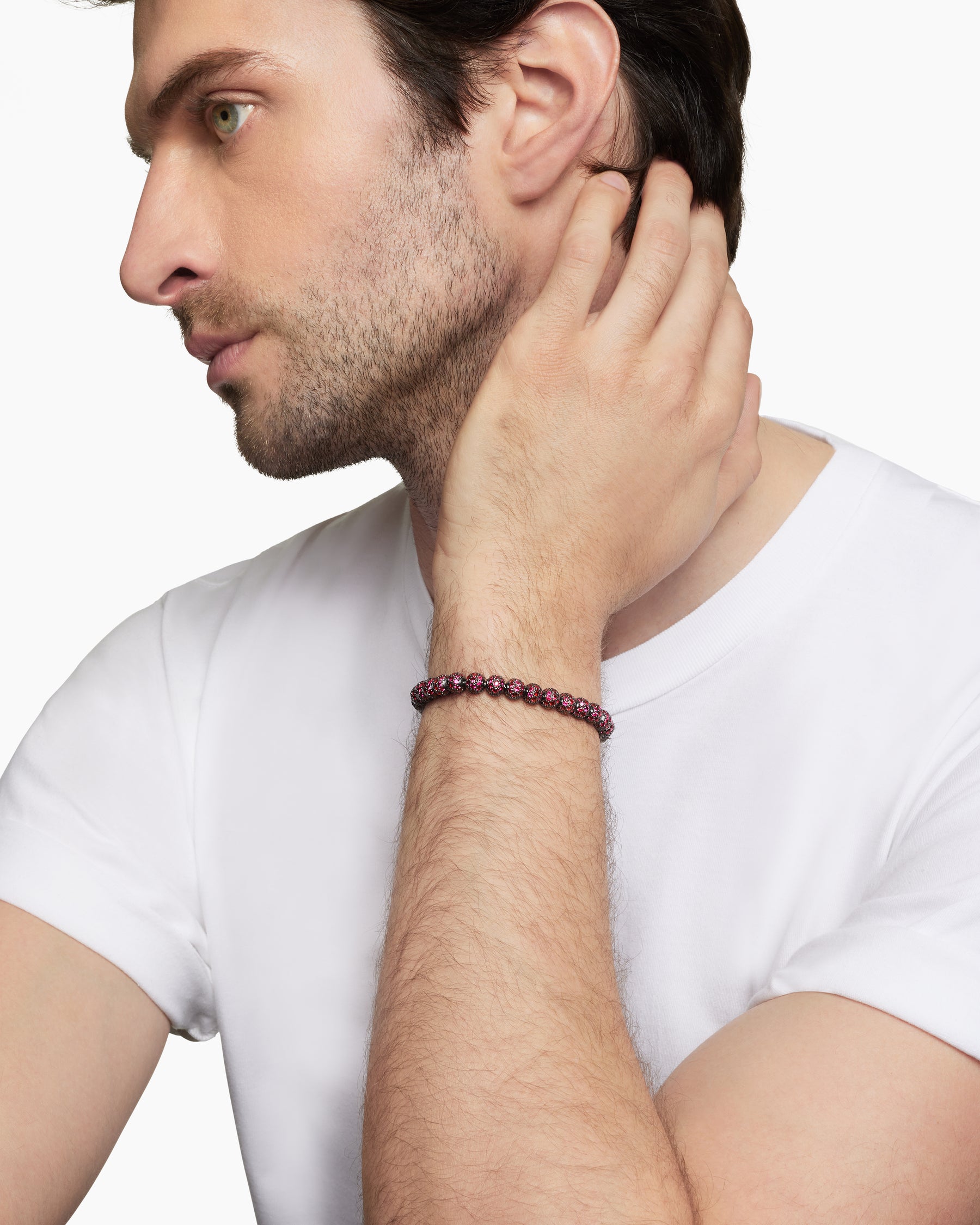 Alternative view of Spiritual Beads Bracelet in Sterling Silver with Pavé Rubies, 6mm
