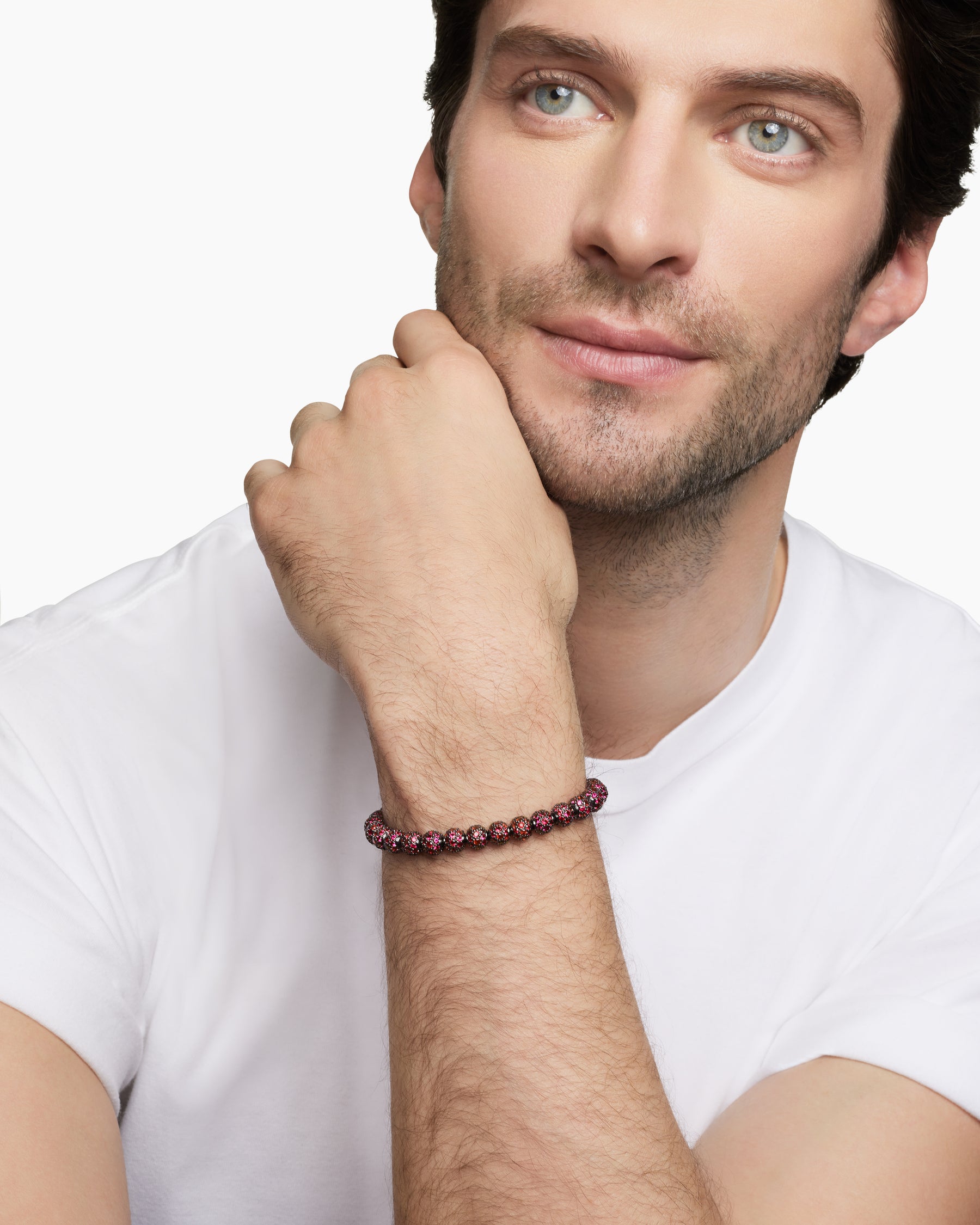 Spiritual Beads Bracelet in Sterling Silver with Pavé Rubies, 6mm - Image 8