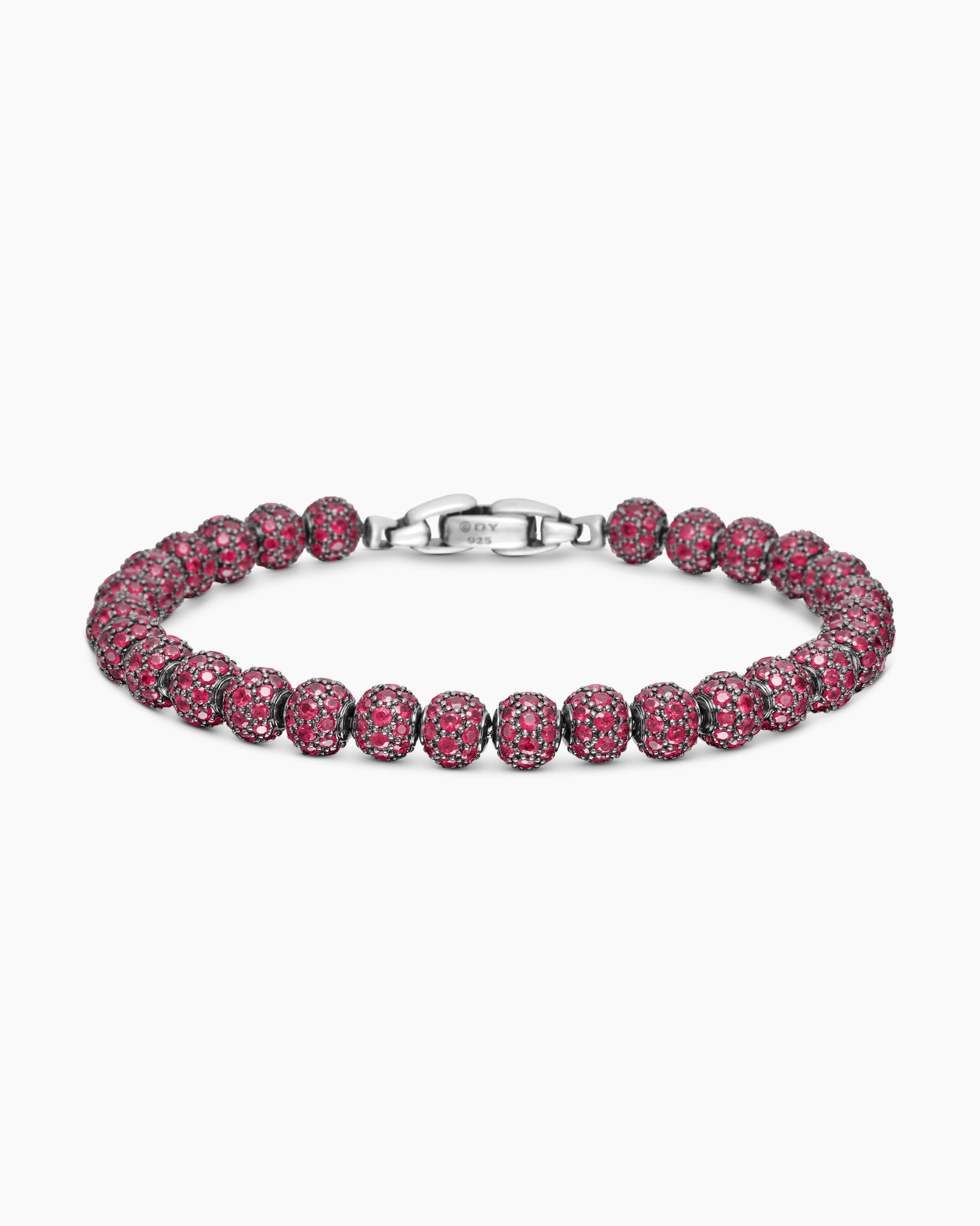 Spiritual Beads Bracelet in Sterling Silver with Pavé Rubies, 6mm