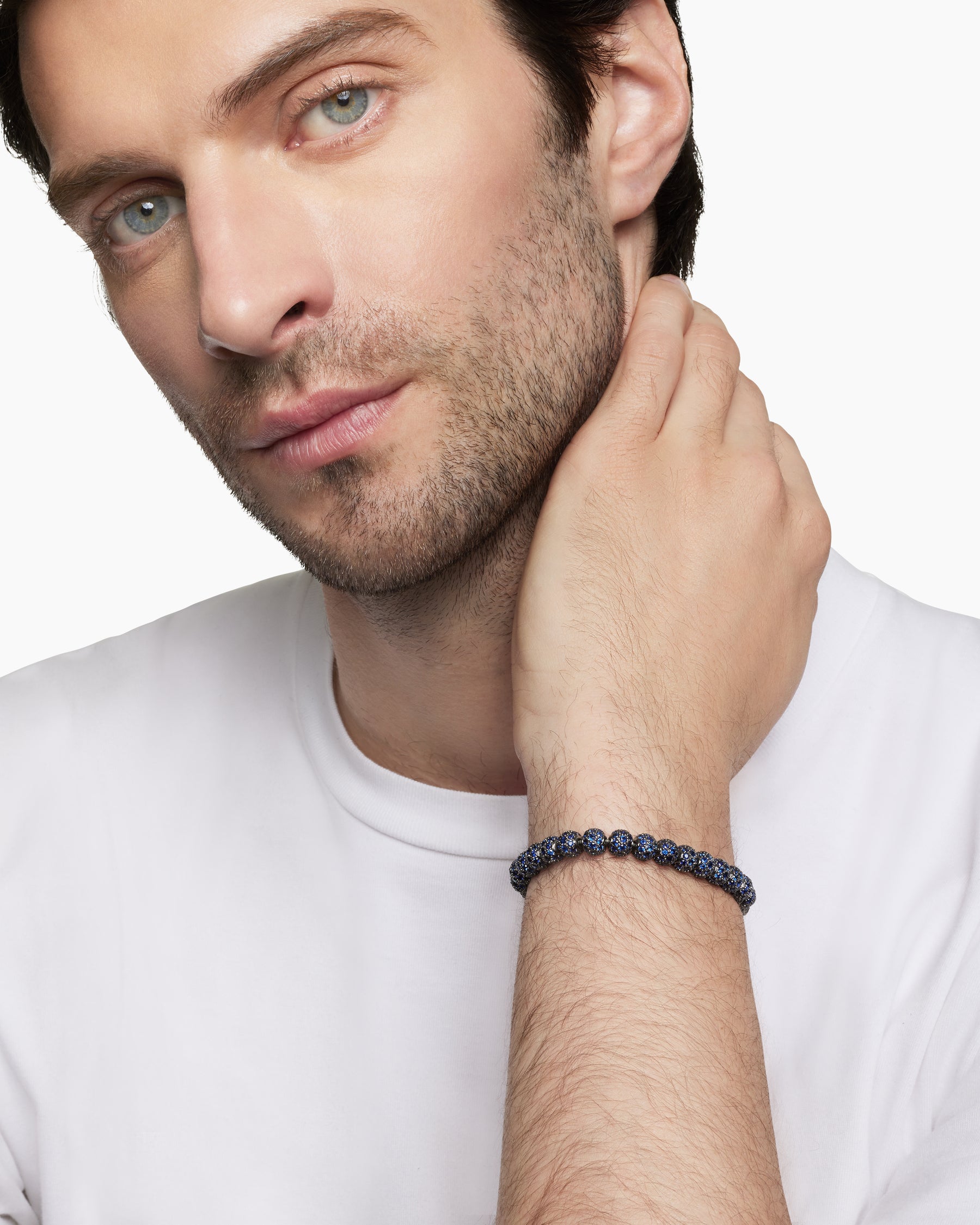 Alternative view of Spiritual Beads Bracelet in Sterling Silver with Pavé Sapphires, 6mm