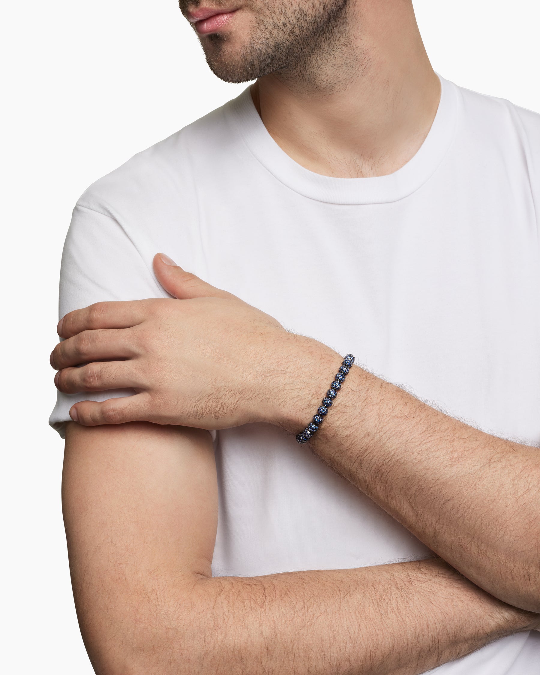 Spiritual Beads Bracelet in Sterling Silver with Pavé Sapphires, 6mm - Image 8