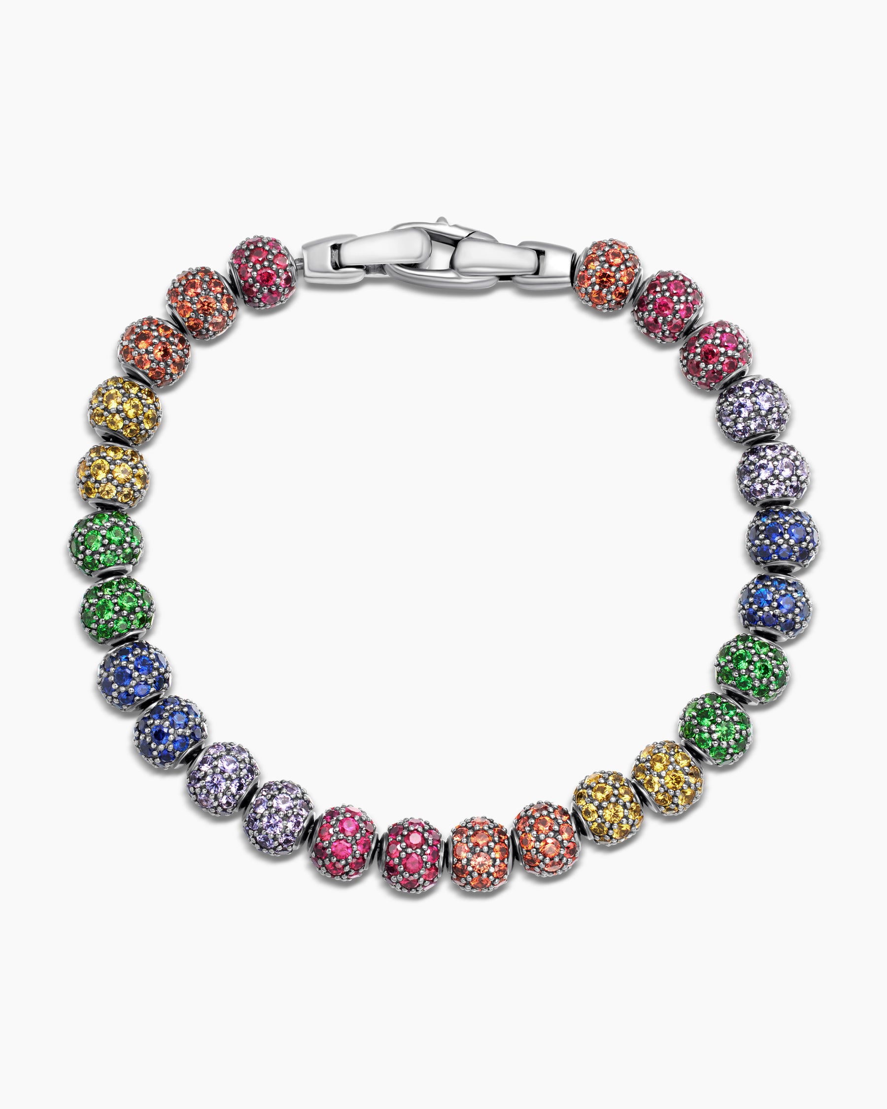 Spiritual Beads Bracelet in Sterling Silver with Rainbow Pavé, 6mm - Image 3
