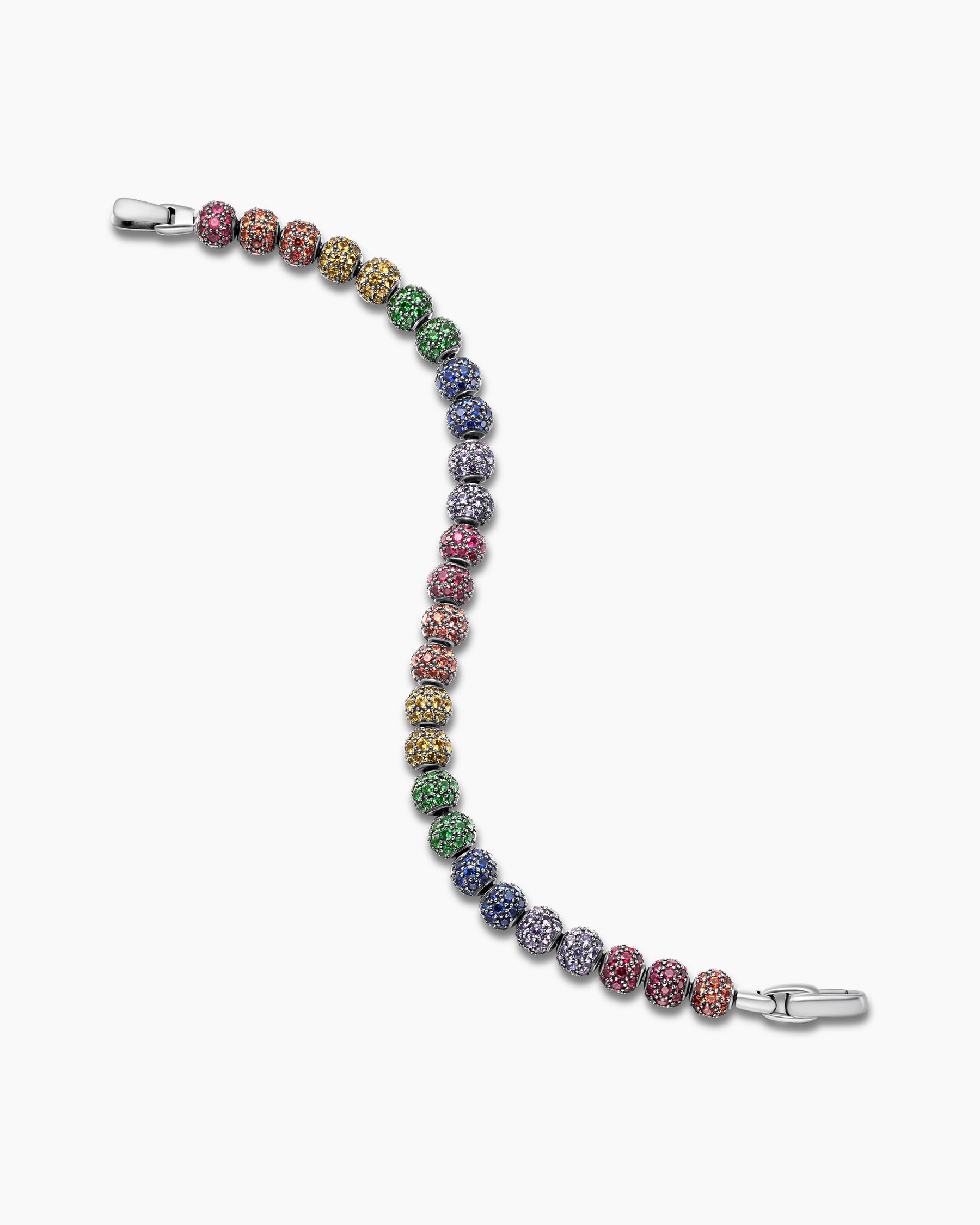 Spiritual Beads Bracelet in Sterling Silver with Rainbow Pavé, 6mm - Image 4
