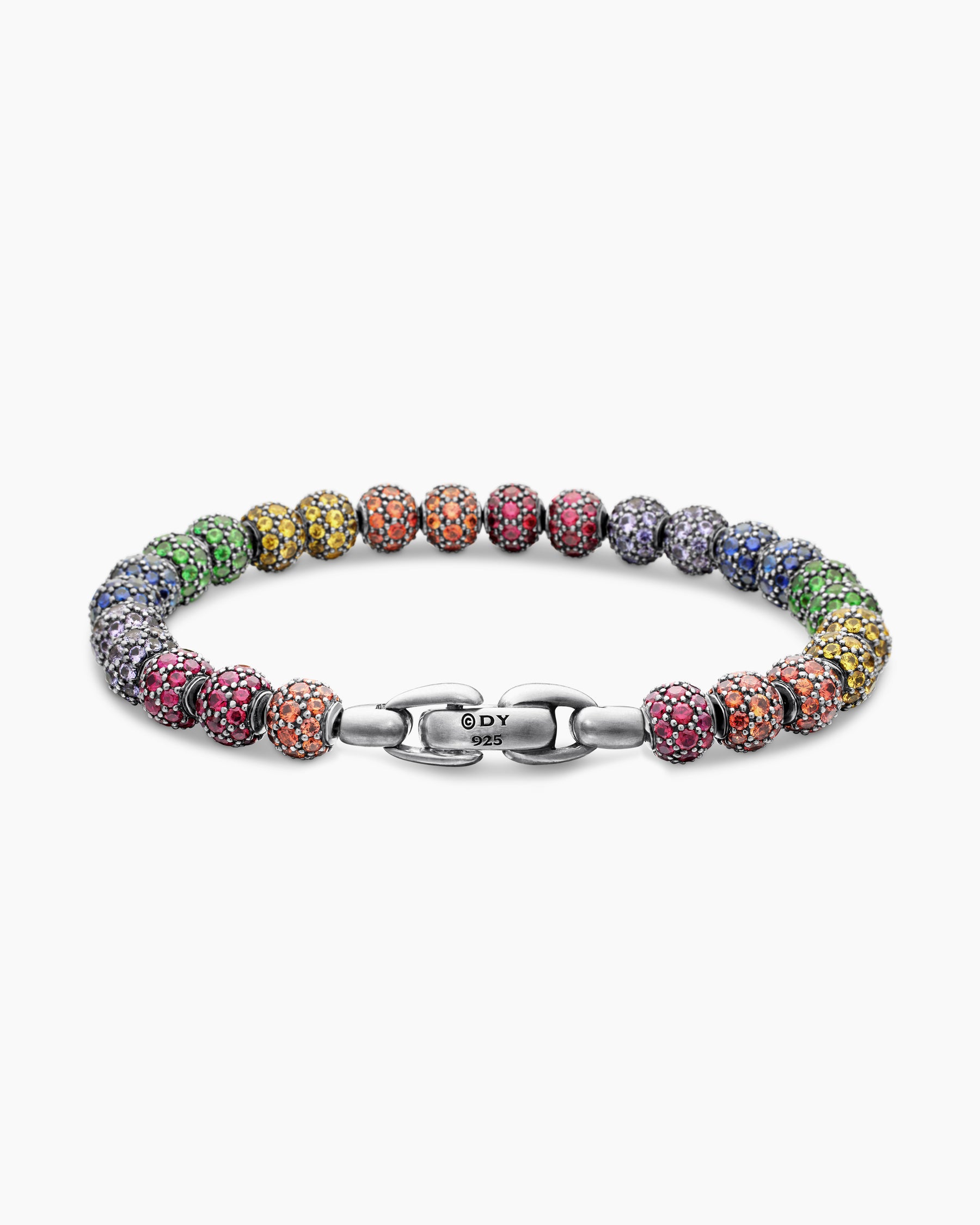 Spiritual Beads Bracelet in Sterling Silver with Rainbow Pavé, 6mm - Image 5