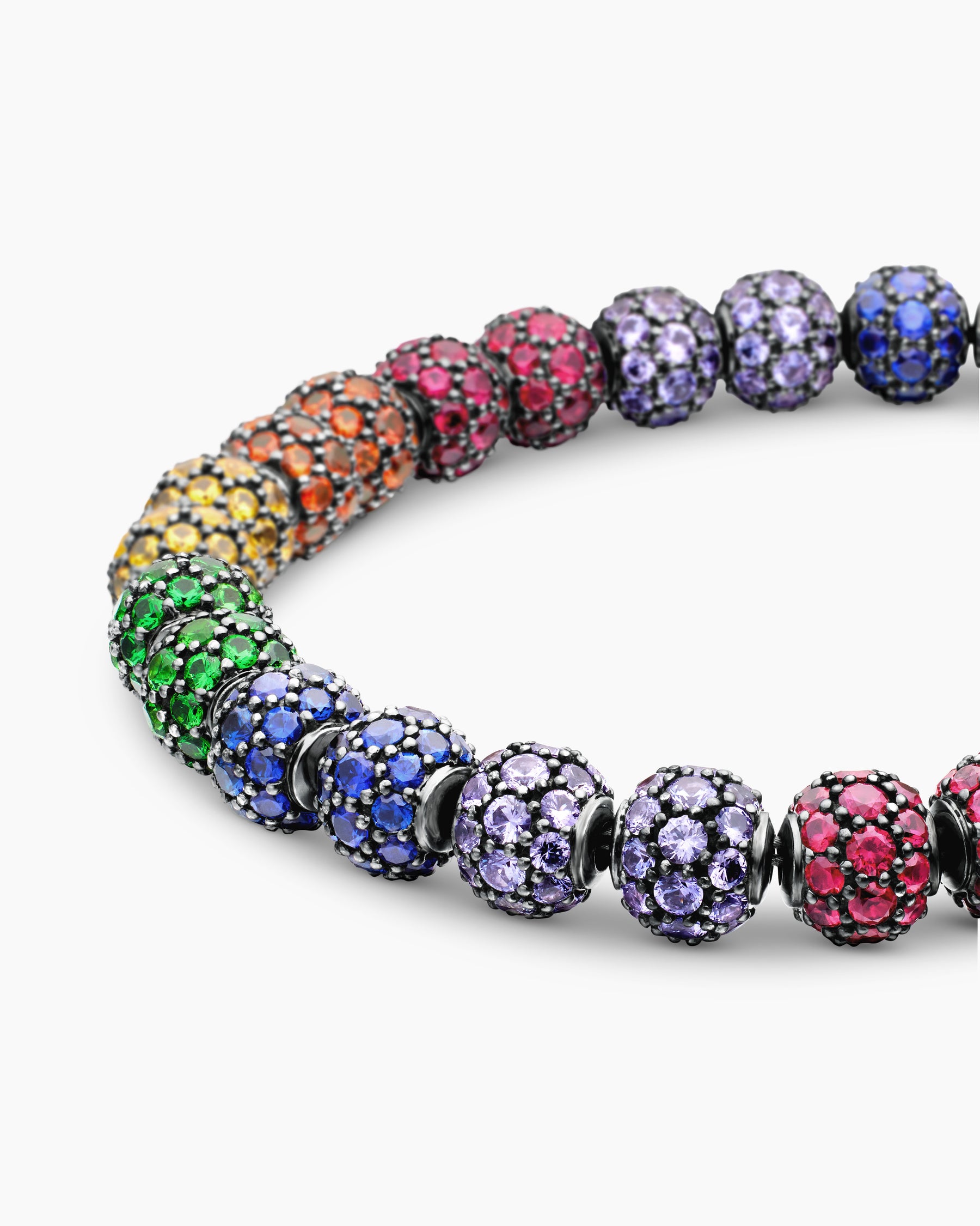 Spiritual Beads Bracelet in Sterling Silver with Rainbow Pavé, 6mm - Image 7