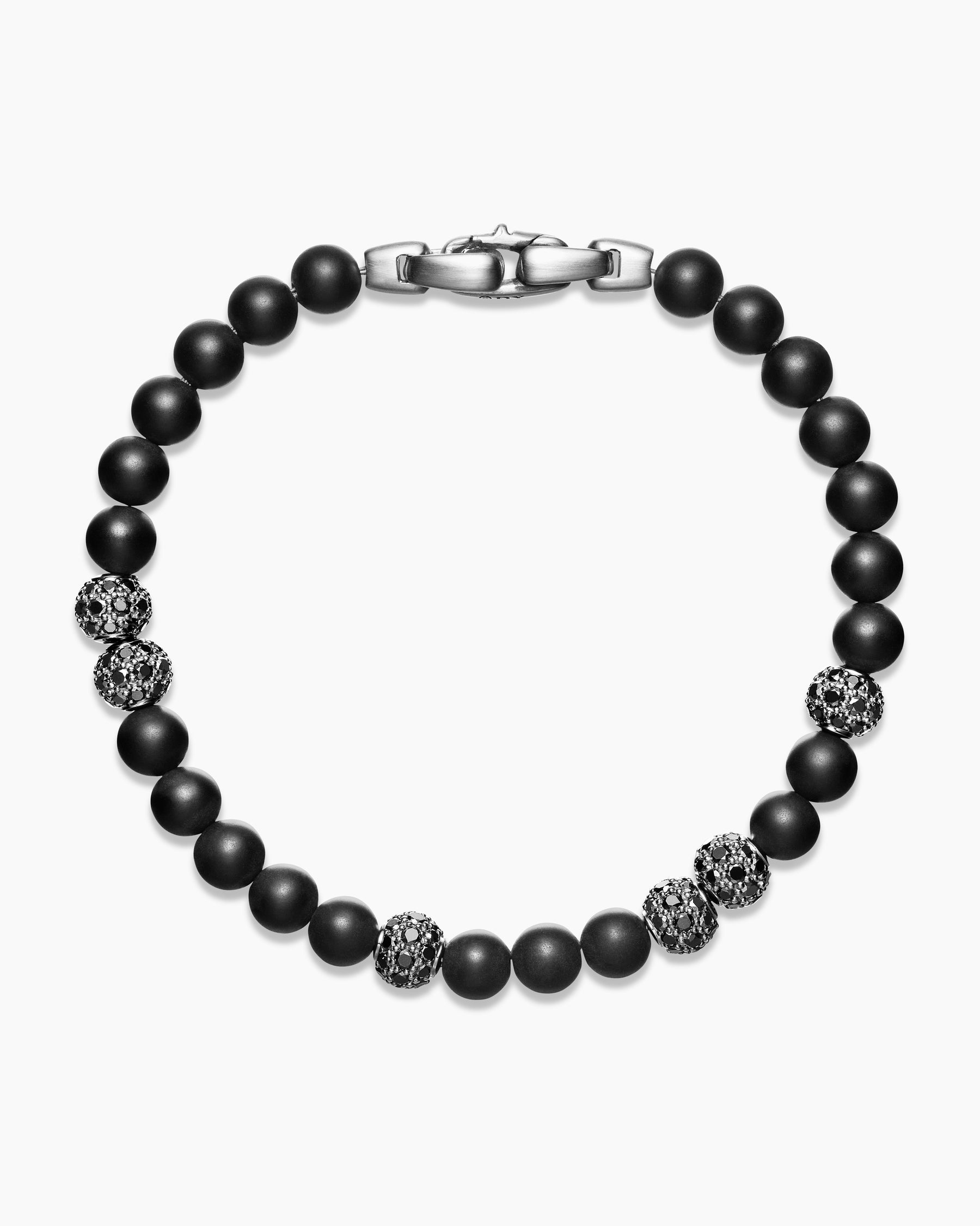 Spiritual Beads Bracelet in Sterling Silver with Black Onyx and Pavé Black Diamonds, 6mm - Image 3