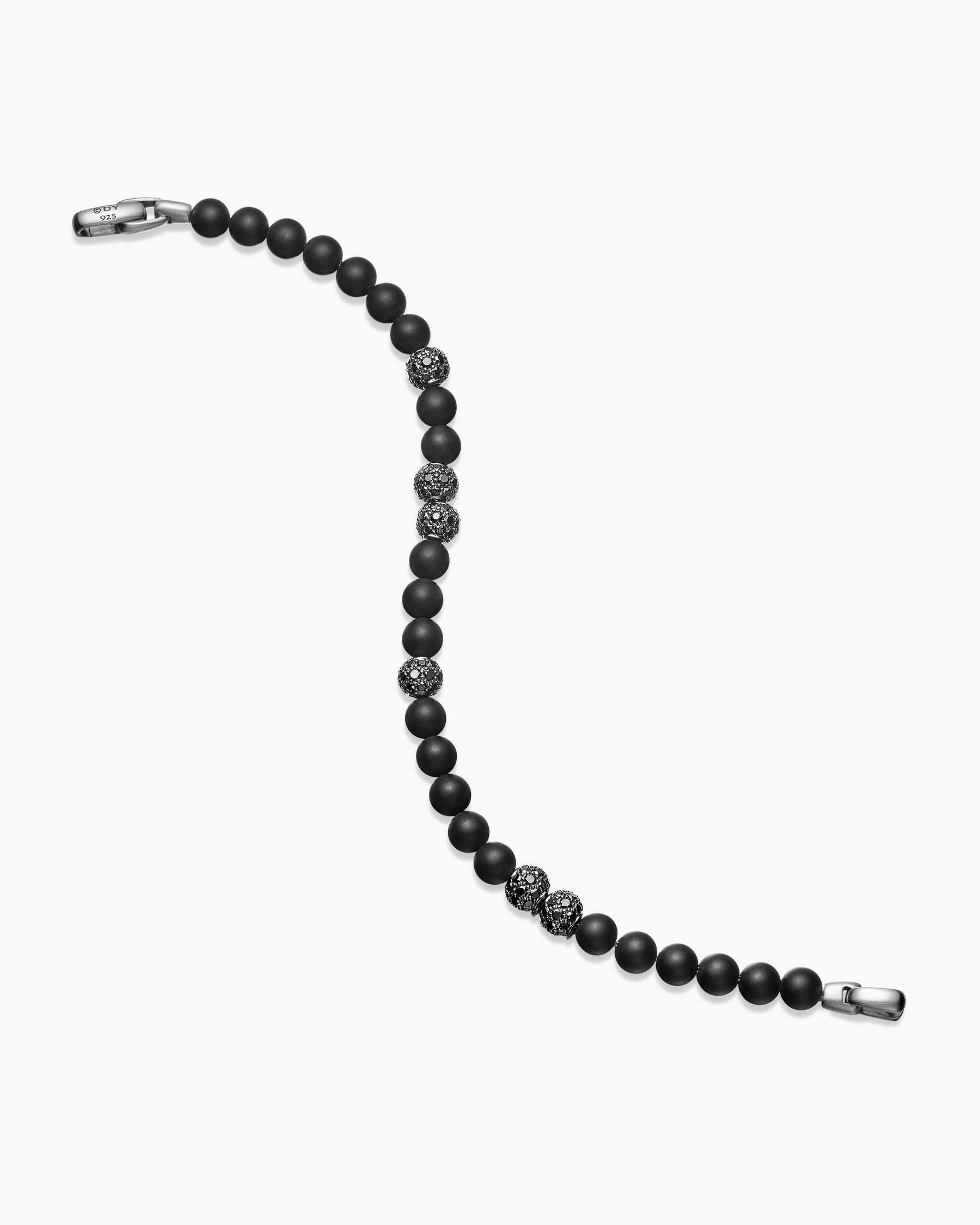 Spiritual Beads Bracelet in Sterling Silver with Black Onyx and Pavé Black Diamonds, 6mm - Image 4