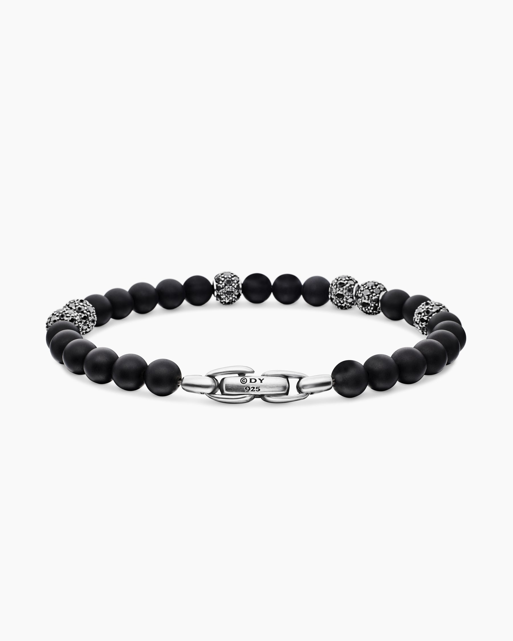 Spiritual Beads Bracelet in Sterling Silver with Black Onyx and Pavé Black Diamonds, 6mm - Image 5