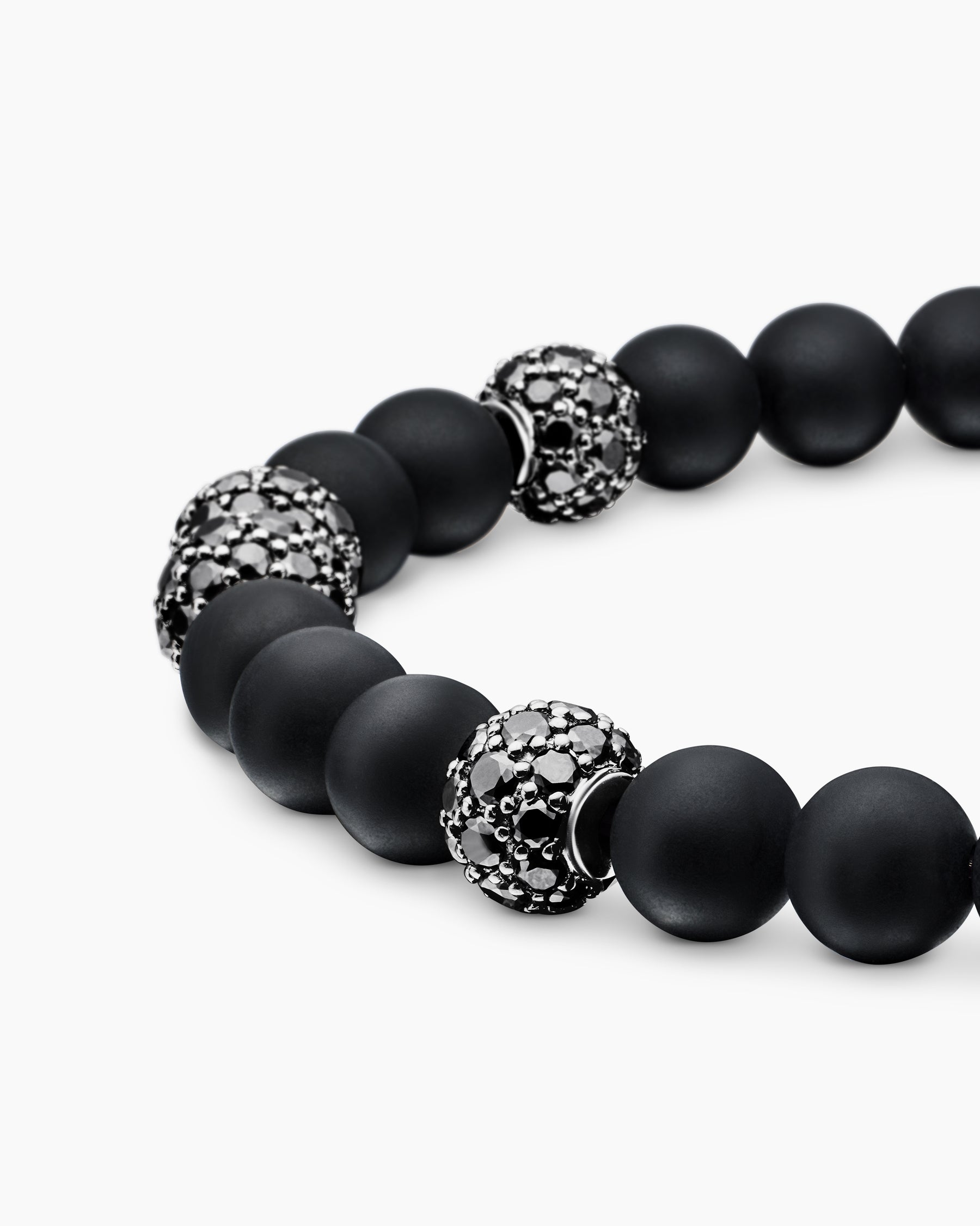 Spiritual Beads Bracelet in Sterling Silver with Black Onyx and Pavé Black Diamonds, 6mm - Image 7