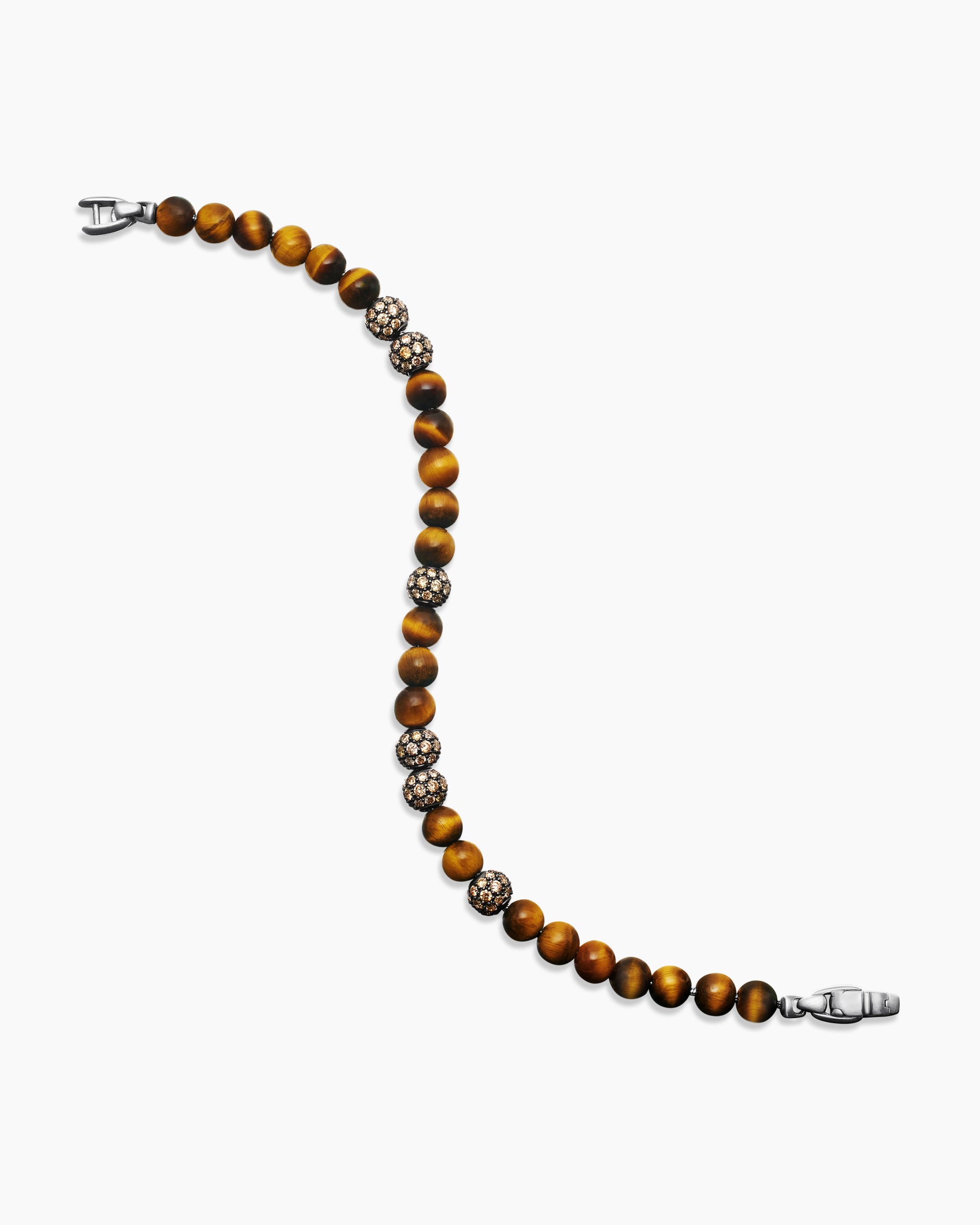 Spiritual Beads Bracelet in Sterling Silver with Tiger's Eye and Pavé Cognac Diamonds, 6mm - Image 4