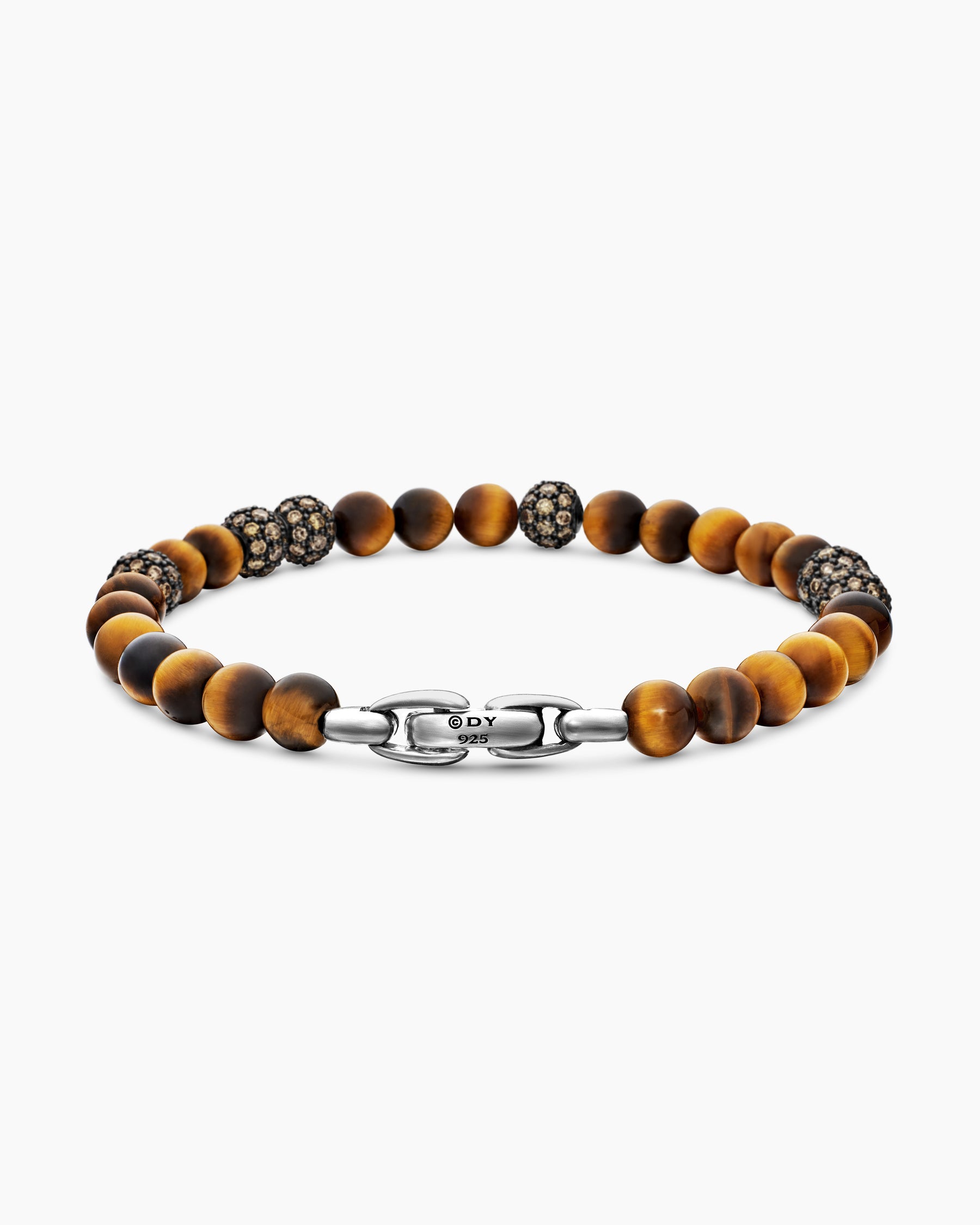 Spiritual Beads Bracelet in Sterling Silver with Tiger's Eye and Pavé Cognac Diamonds, 6mm - Image 5