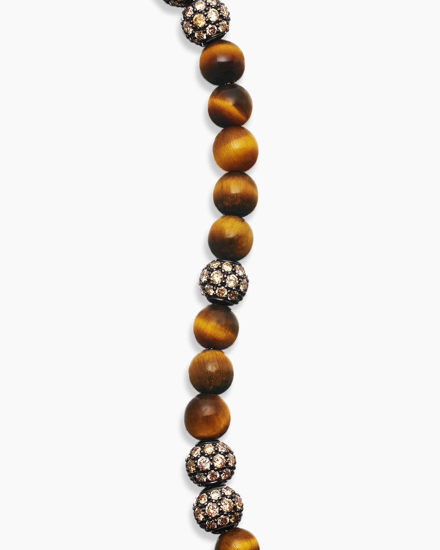 Spiritual Beads Bracelet in Sterling Silver with Tiger's Eye and Pavé Cognac Diamonds, 6mm - Image 6