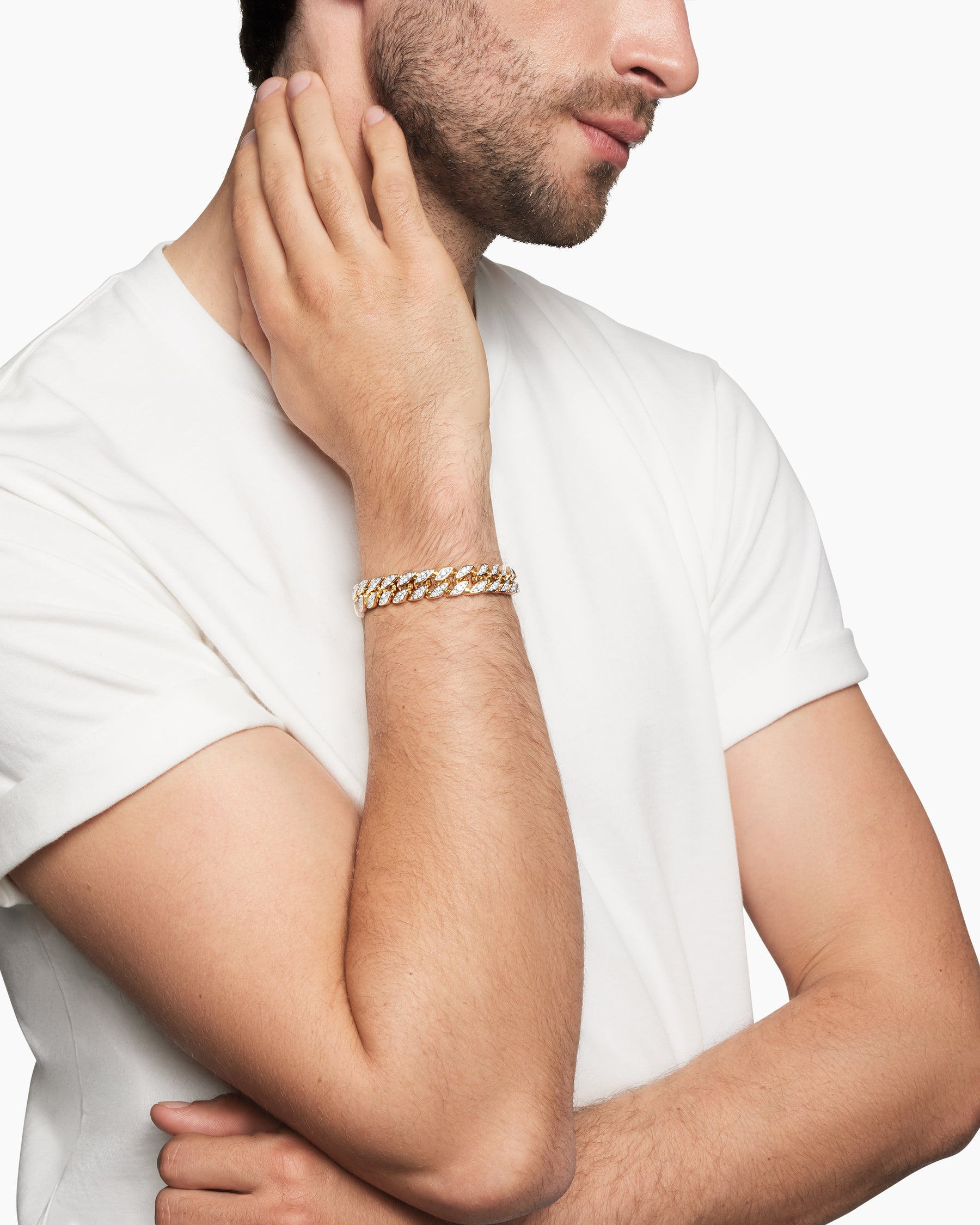 Alternative view of Curb Chain Bracelet in 18K Yellow Gold with Diamonds, 11.5mm