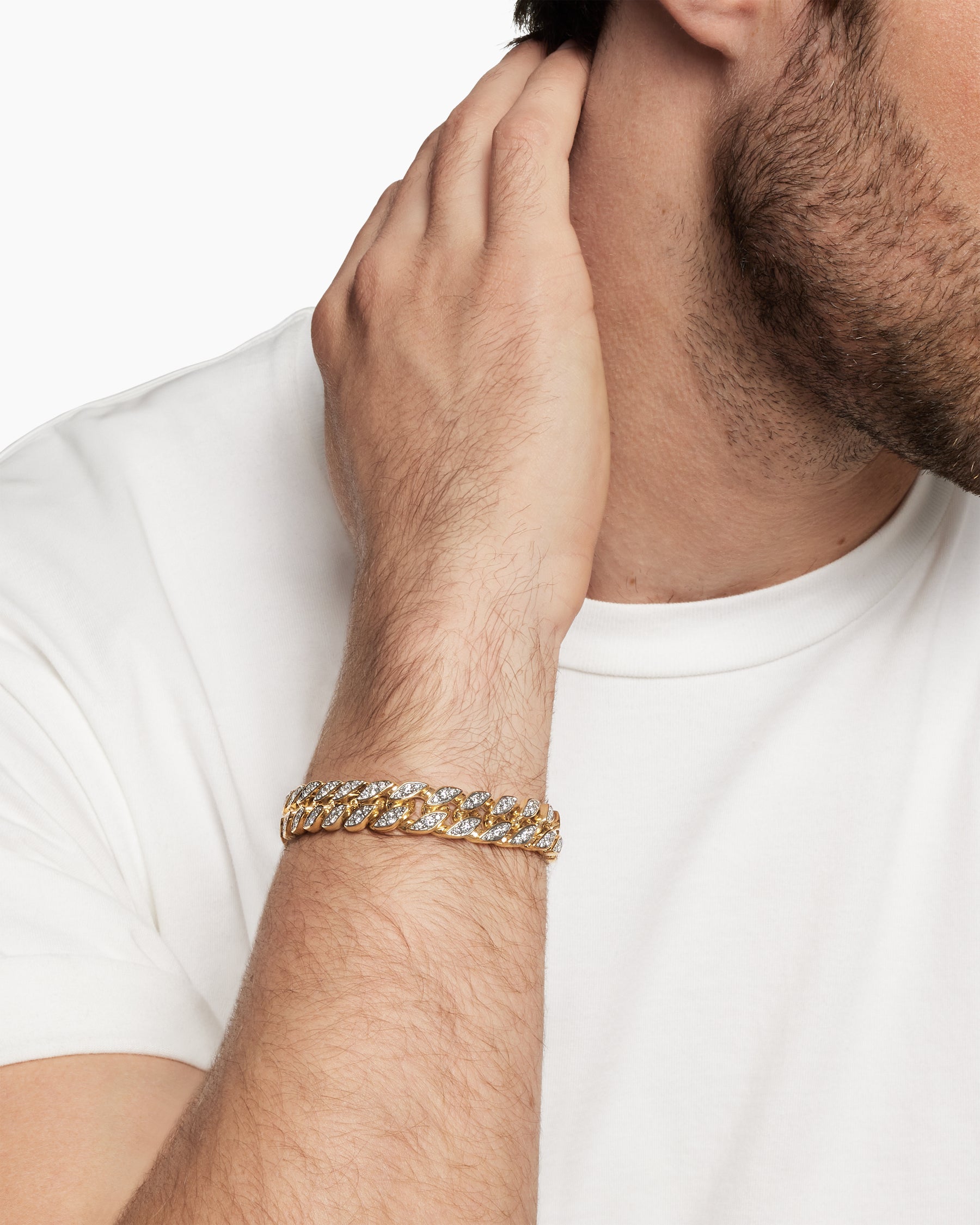 Curb Chain Bracelet in 18K Yellow Gold with Diamonds, 11.5mm - Image 8