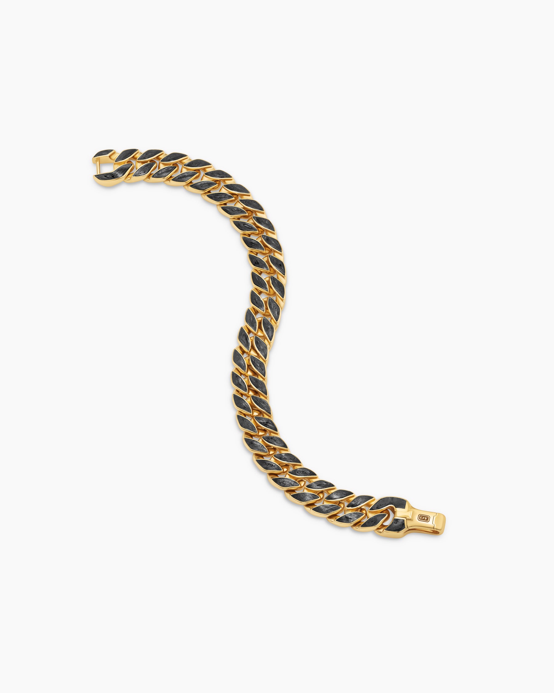 Curb Chain Bracelet in 18K Yellow Gold with Forged Carbon, 11.5mm - Image 3