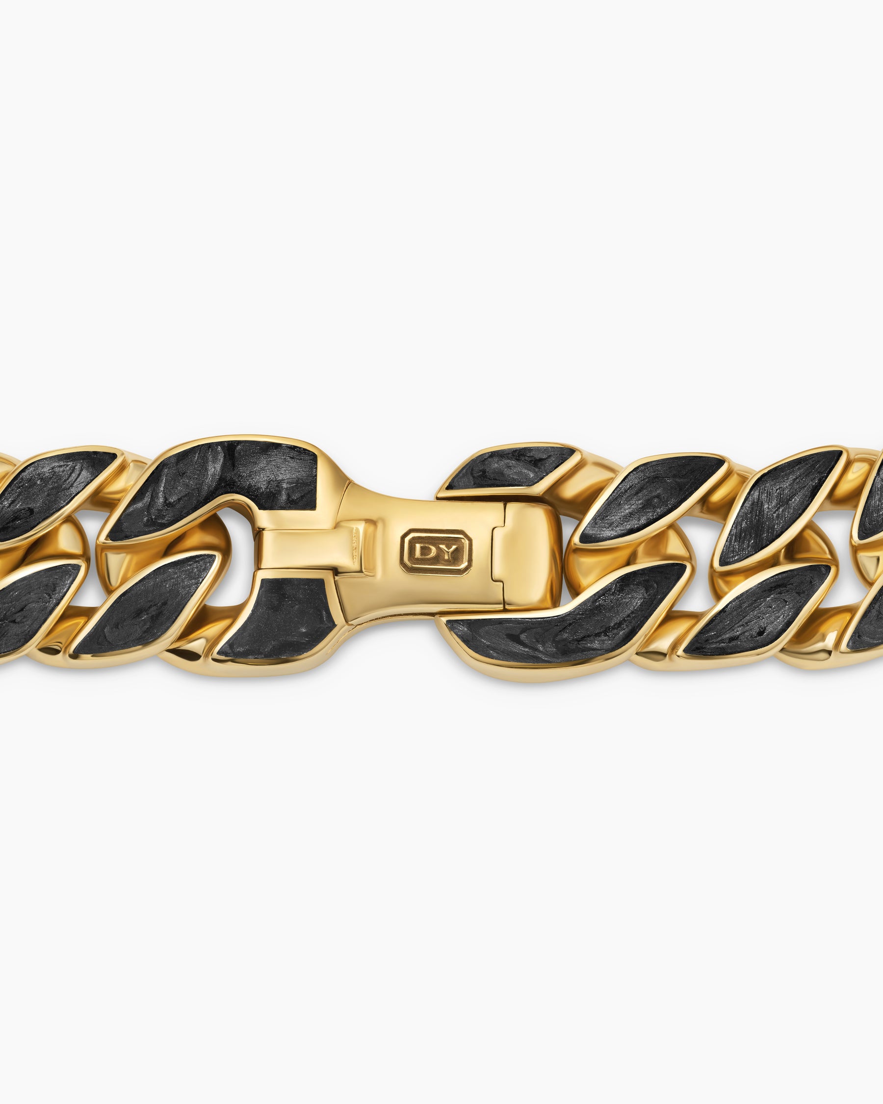 Curb Chain Bracelet in 18K Yellow Gold with Forged Carbon, 11.5mm - Image 4