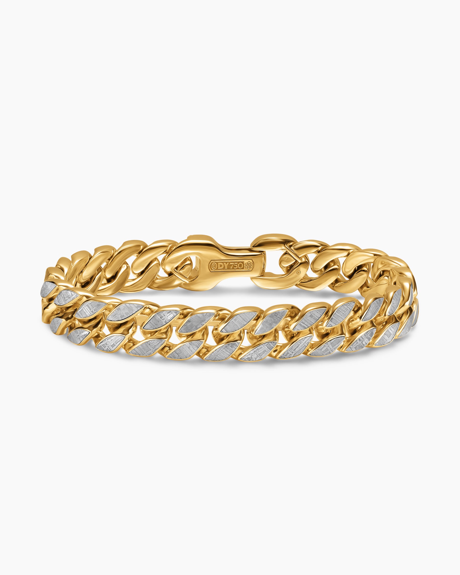 Curb Chain Bracelet in 18K Yellow Gold with Meteorite, 11.5mm