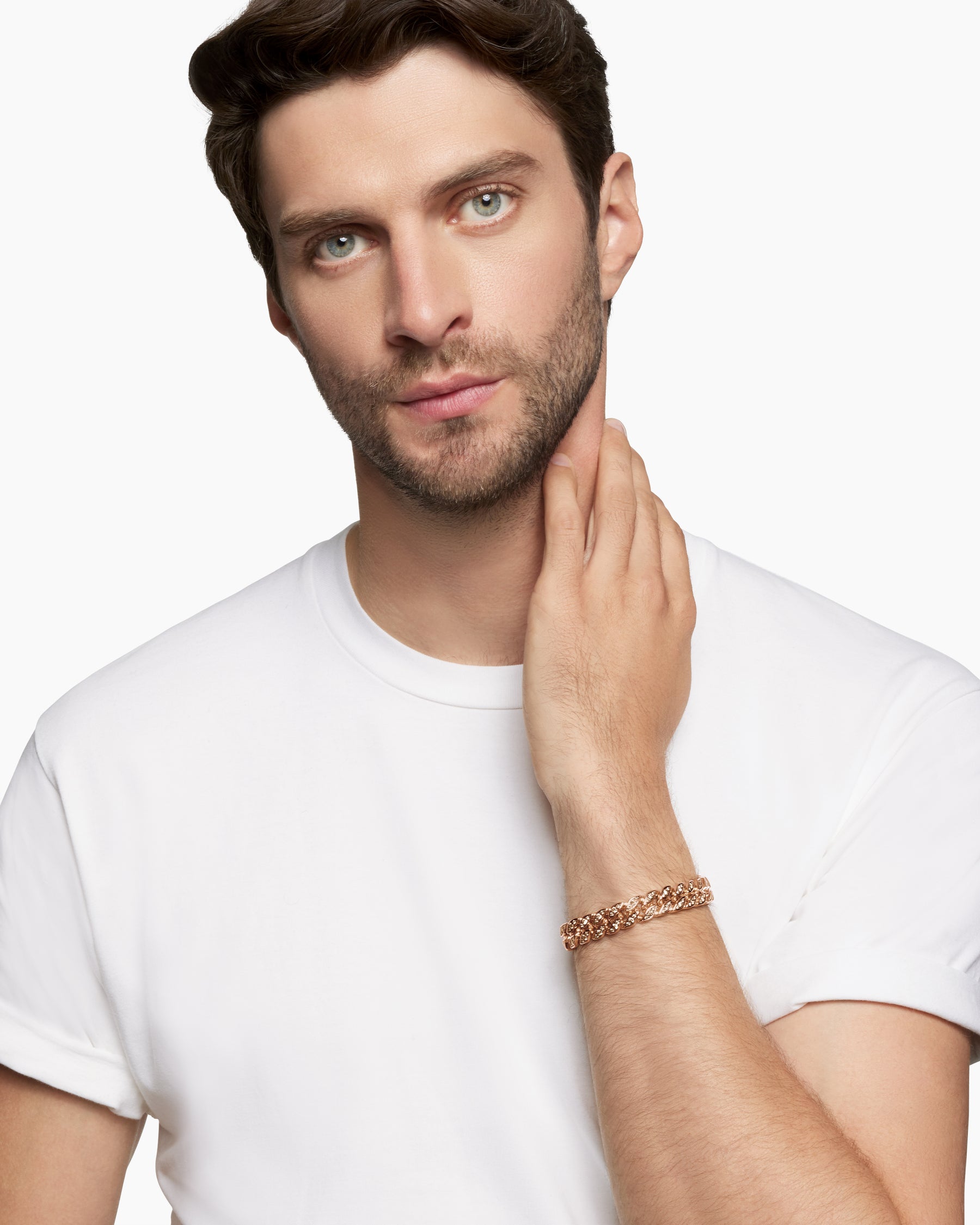 Alternative view of Curb Chain Bracelet in 18K Rose Gold with Cognac Diamonds, 11.5mm