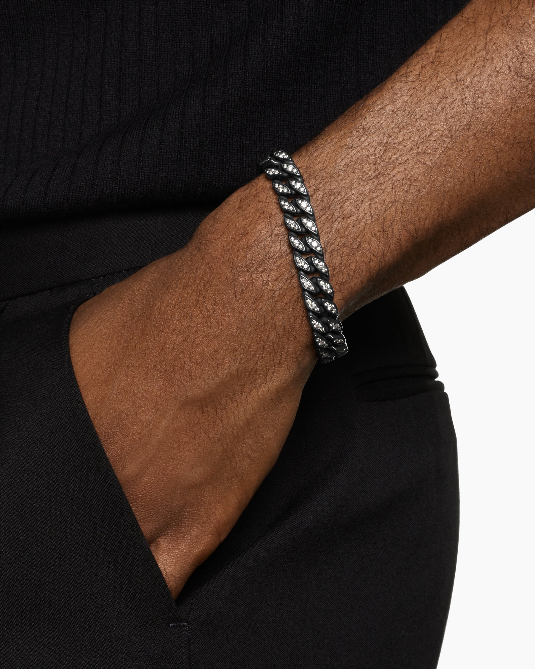 Alternative view of Curb Chain Bracelet in Black Titanium with Diamonds, 11.5mm