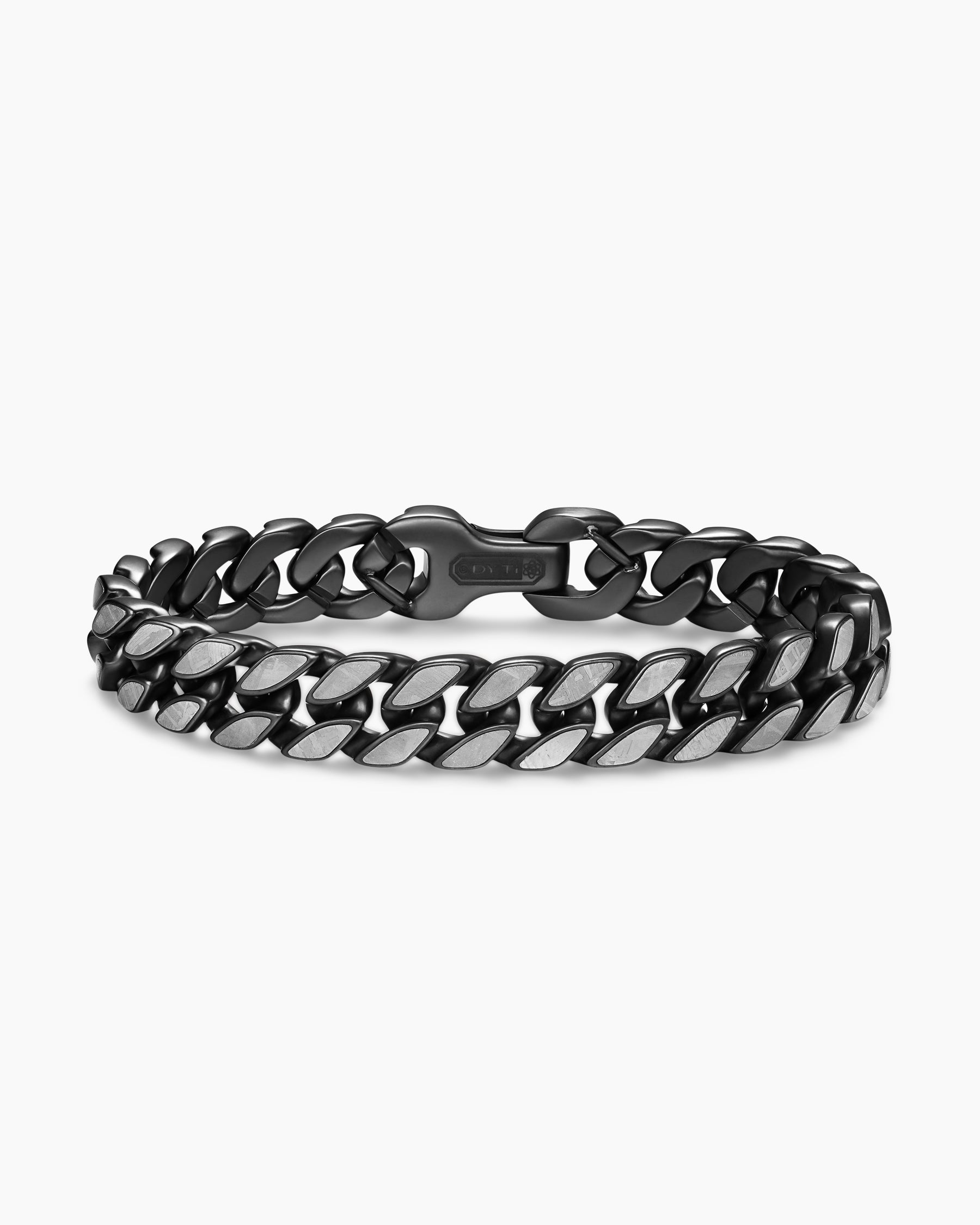 Curb Chain Bracelet in Black Titanium with Meteorite, 11.5mm