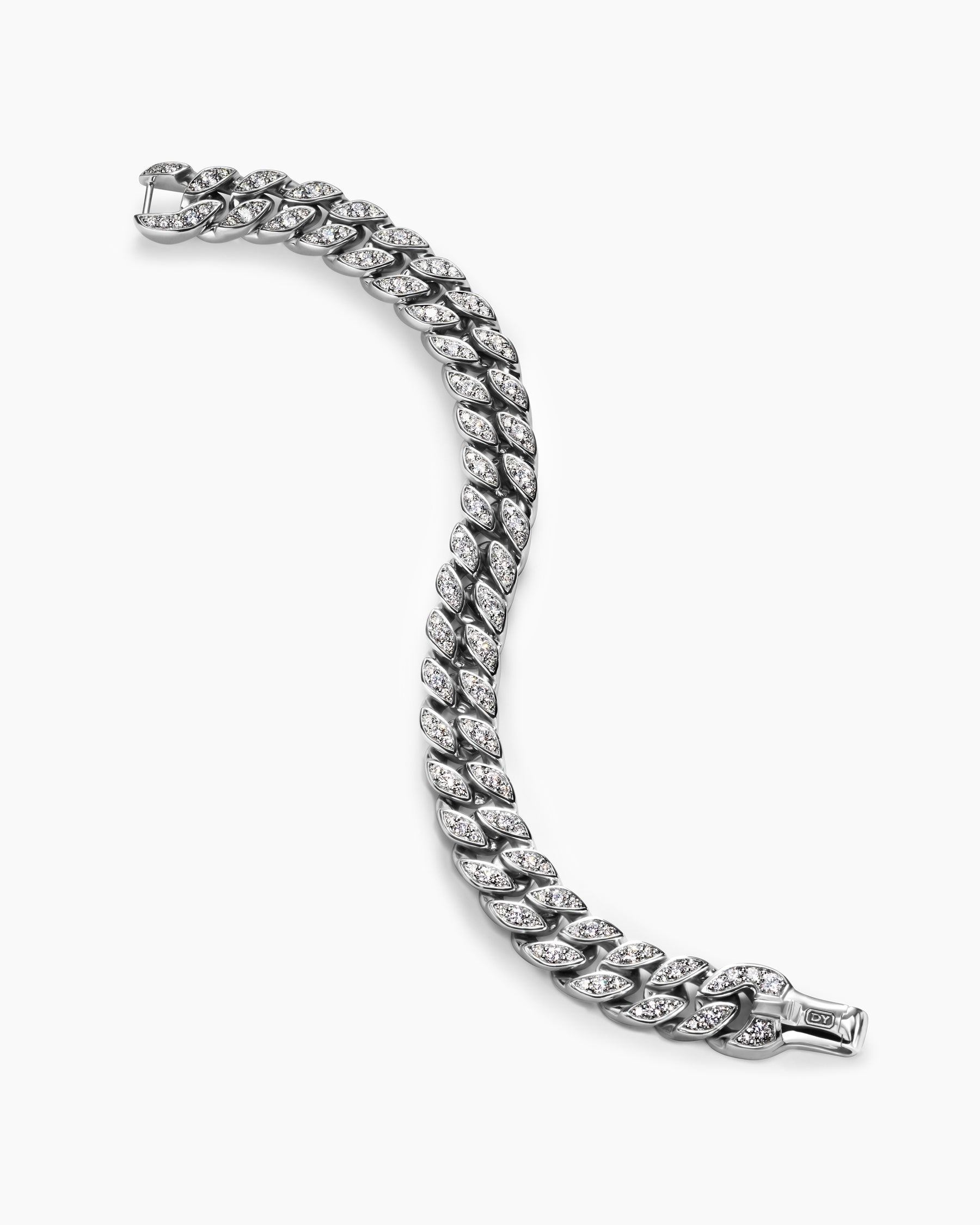 Curb Chain Bracelet in Platinum with Diamonds, 11.5mm - Image 3