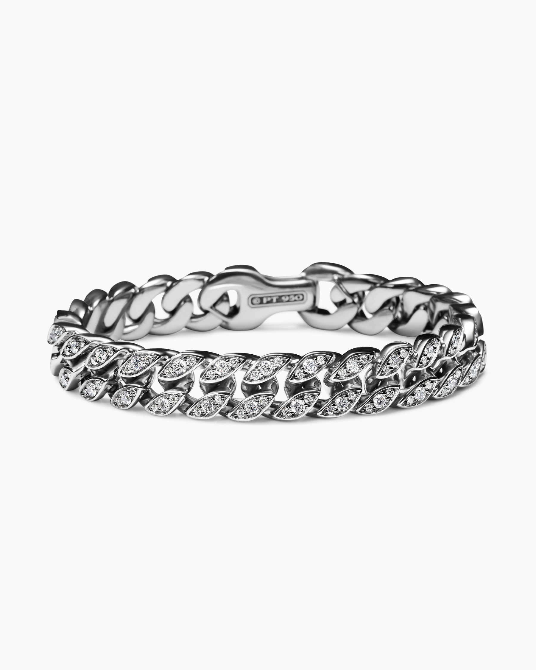 Curb Chain Bracelet in Platinum with Diamonds, 11.5mm - Image 4